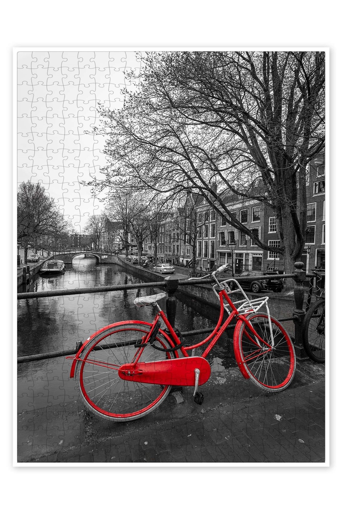 Jeronkarji Kanalda kırmızı bisiklet, Amsterdam 500 Parça Puzzle Yapboz Şehir Manzara Temalı Hobilik