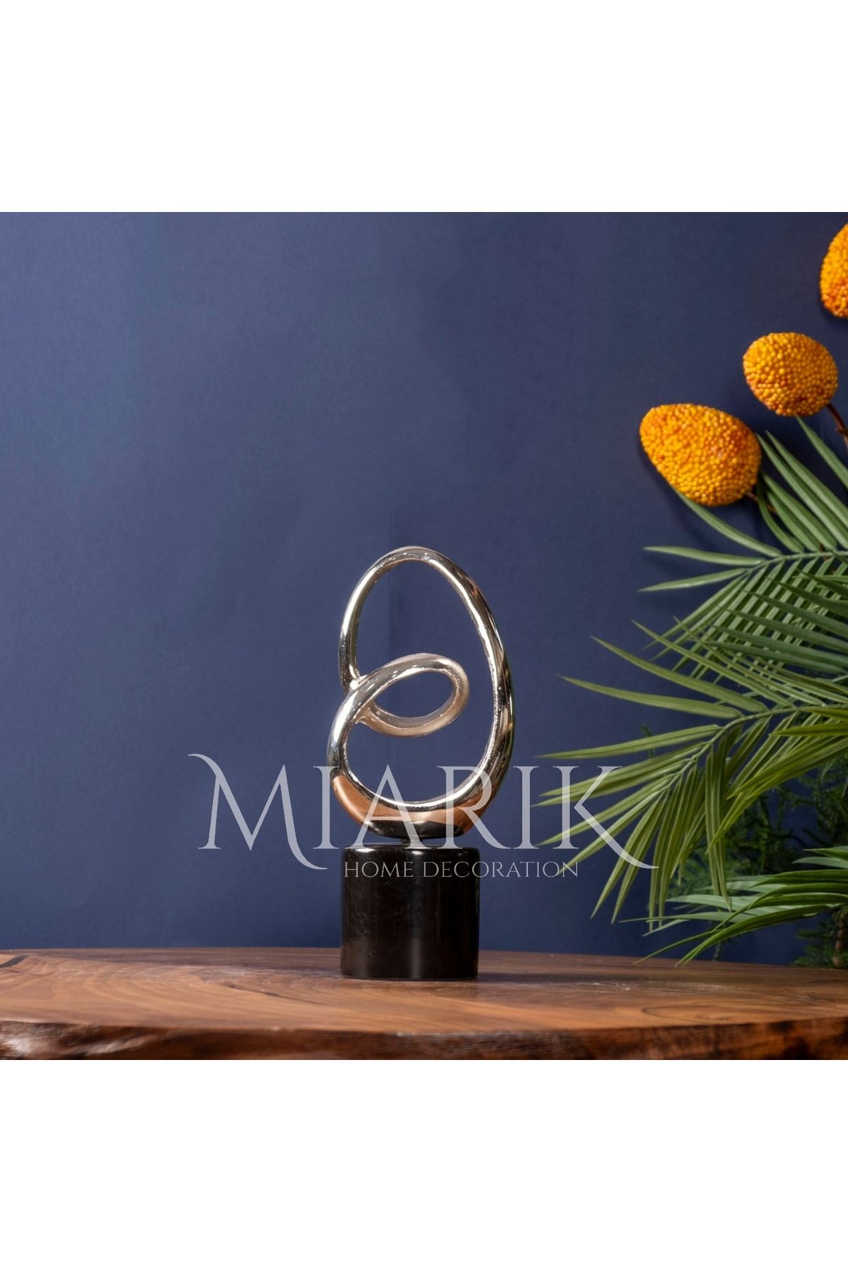 MIARIK DESIGN & DEKORASYON Dekoratif Mermer Kaideli Gold Uzun Düğüm Obje