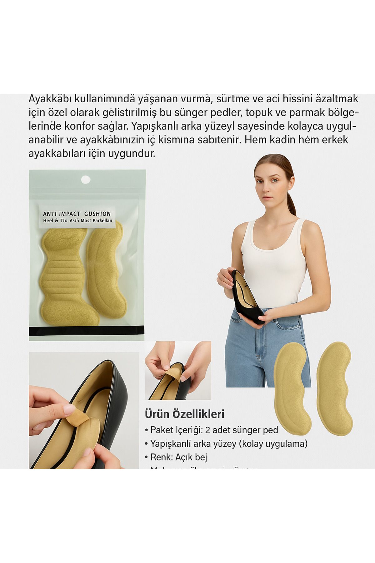 EVİMOL YAKUT-12198 Ayakkabı Topuk & Parmak Vurma Önleyici Sünger (2 Adet - Yapışkanlı