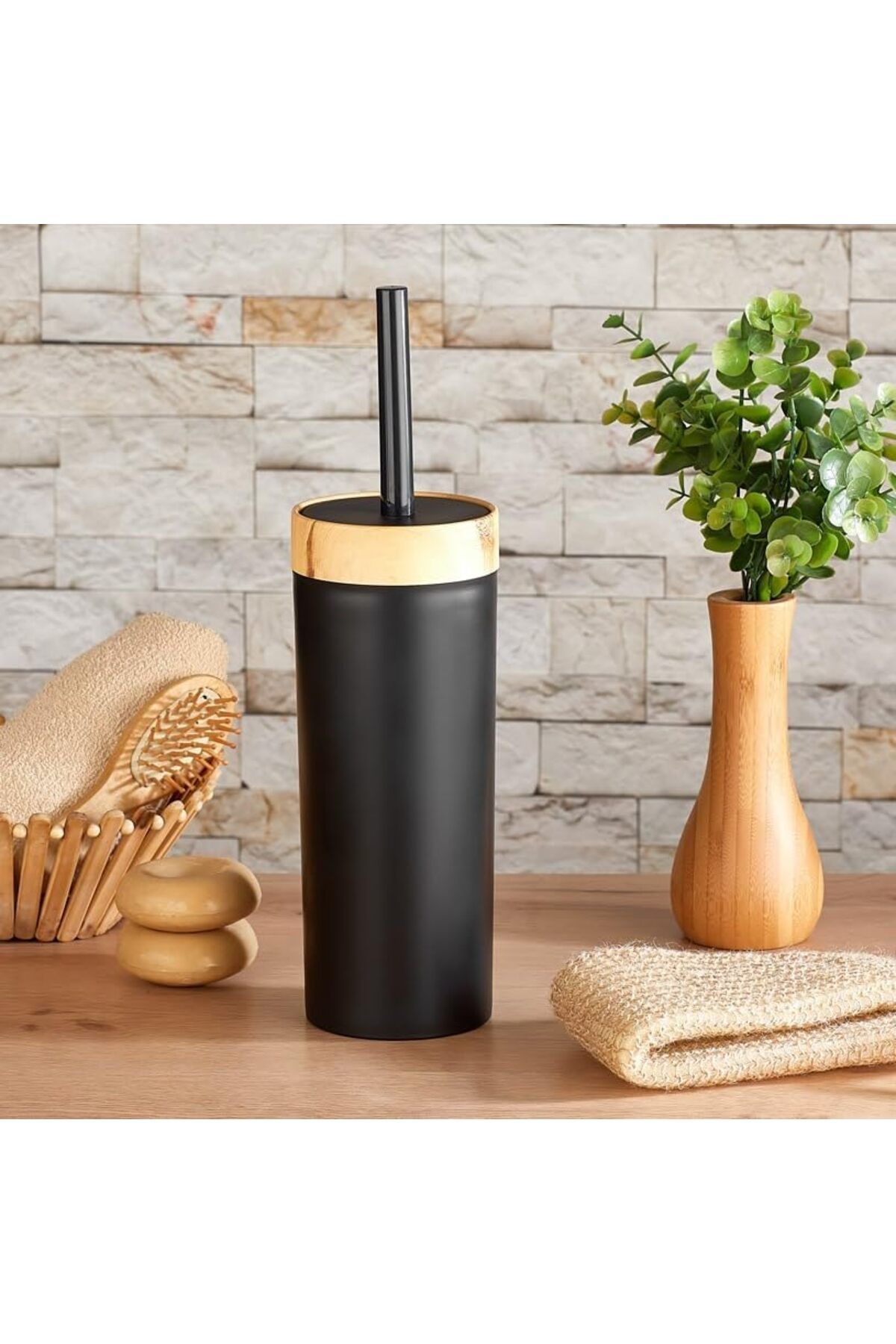 STOREMAX sellbuystore Bambu Görünümlü Ahşap Desen Tuvalet Fırçası Seti (BANYO - MUTFAK - TUVALET - BA
