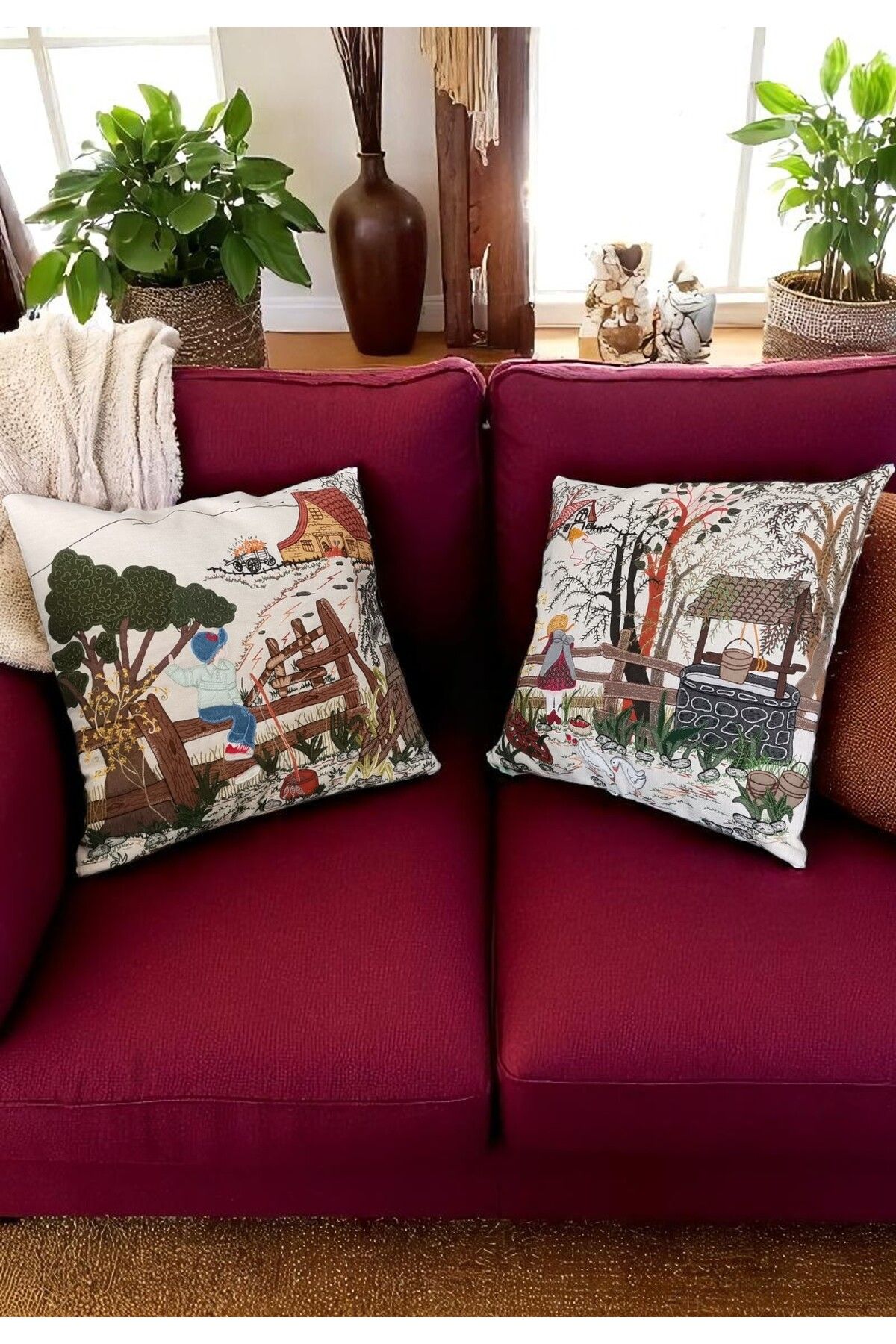 FS CANDLE & HOME Decoration - Accesories 2'li Tamamı El İşi Özel Tasarım Aplike Kırlent Kılıfı