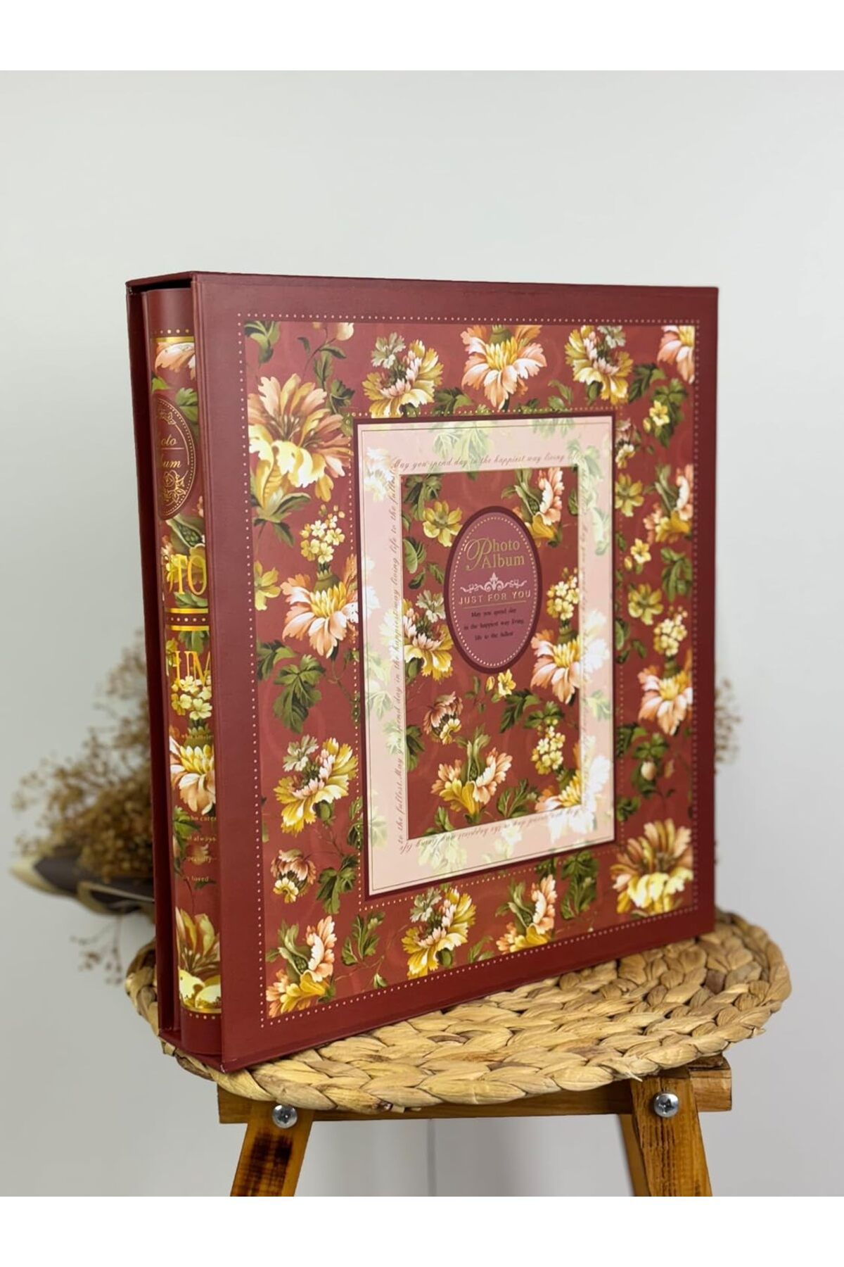 yenibagshop 10x15cm 500 Fotoğraf Kapasiteli Kutulu Çiçek Desenli Lüks Ofset Fotoğraf Albümü (BORDO)