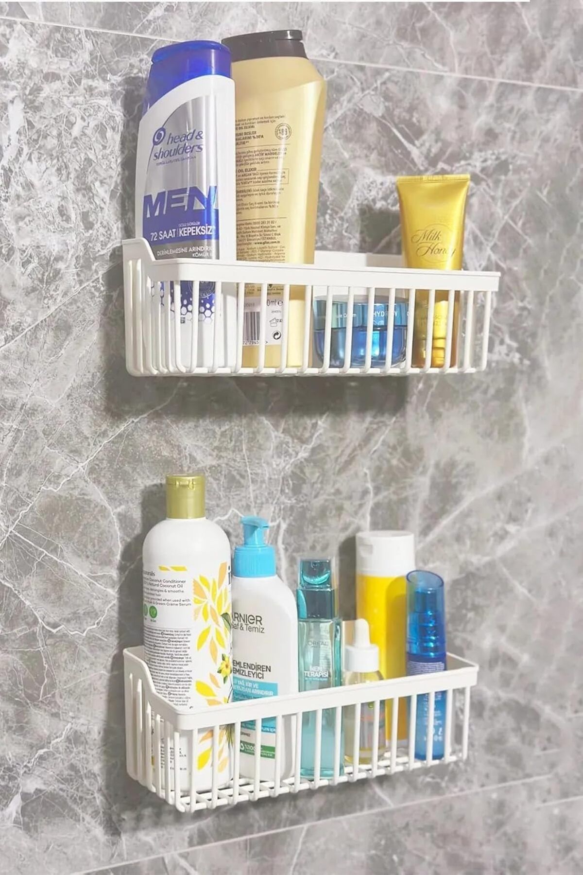 STOREMAX mrttnca Yapışkanlı Banyo Rafı 2'li Banyo Düzenleyici Duş Rafı Kanca Askılı Organizer Şampu