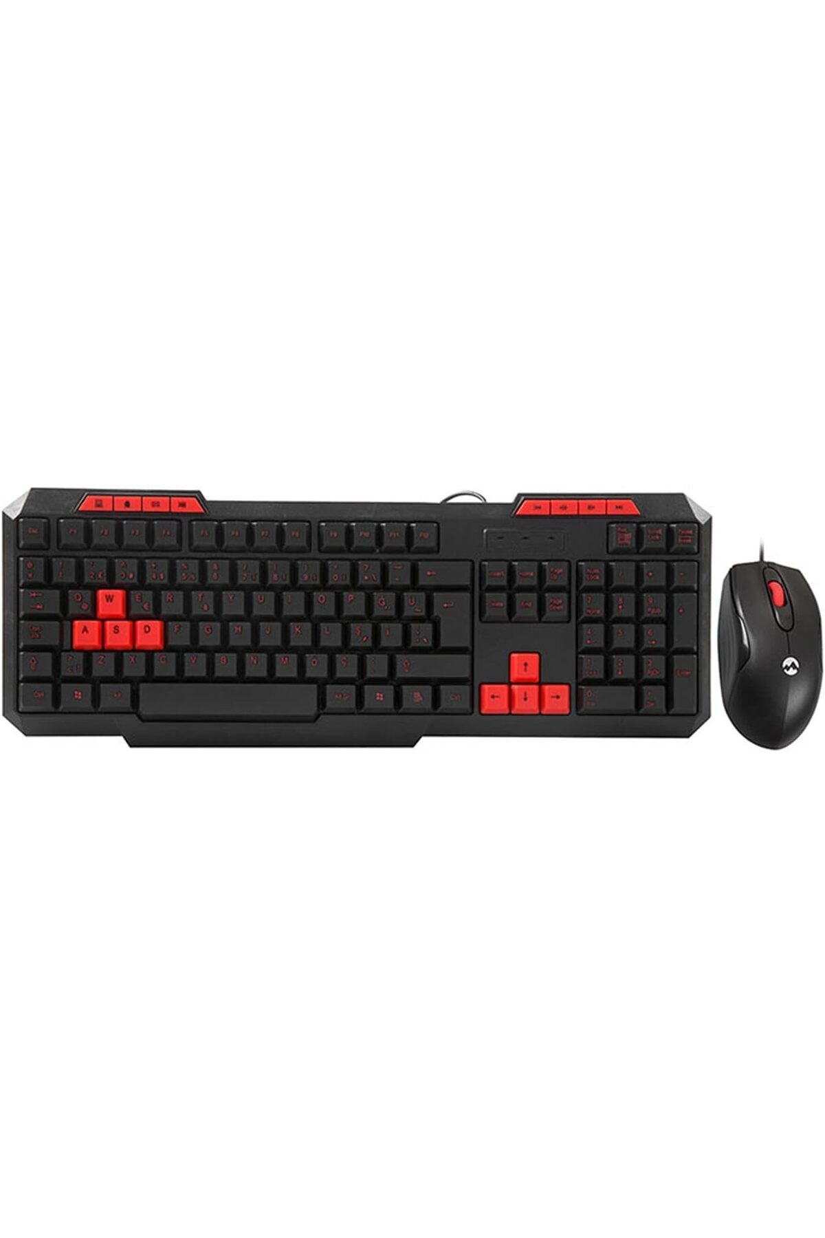 yenibagshop KM-6825 Siyah Usb Kırmızı Tuşlu Türkçe Multimedia Klavye + Mouse Set