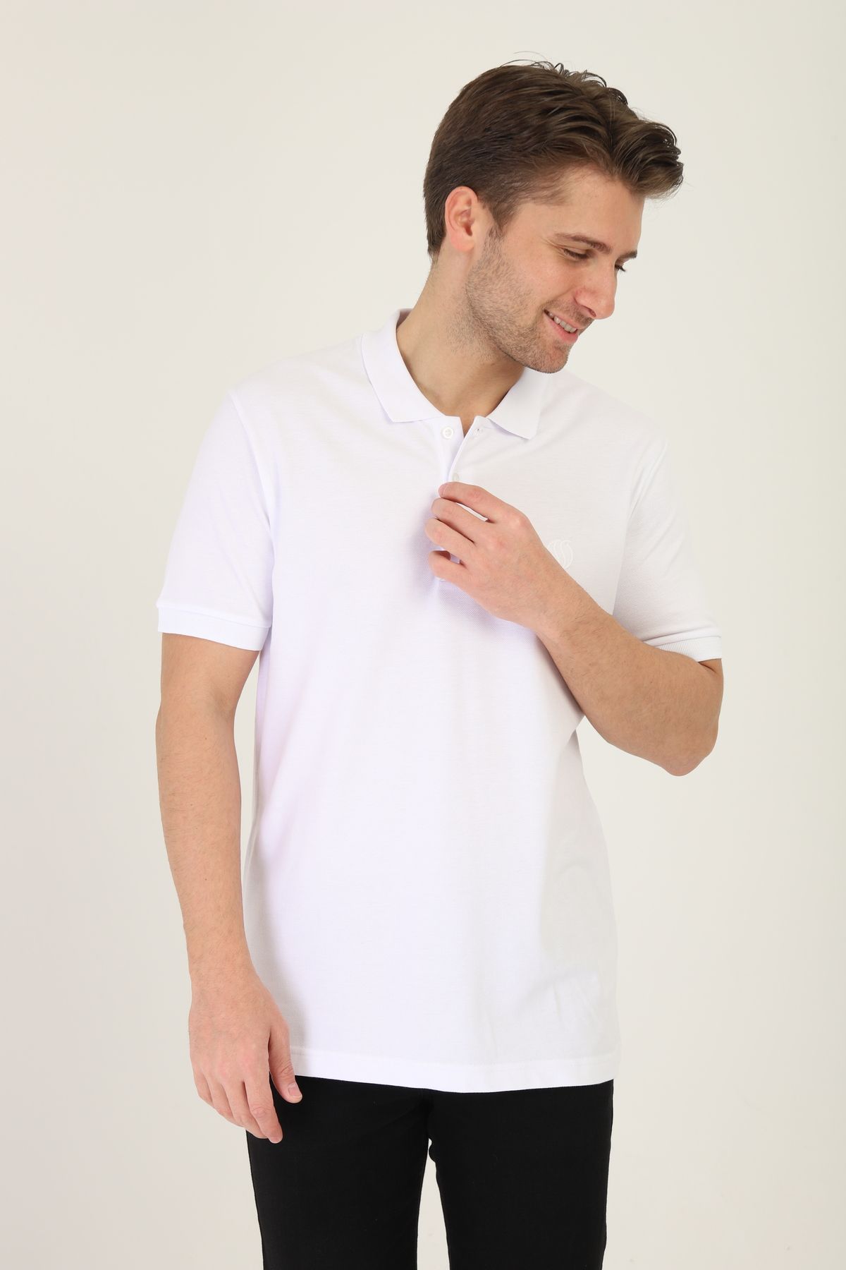 Mavi Soles Erkek Polo Yaka T-shirt - Düz Beyaz, Regular Fit, %100 Pamuk