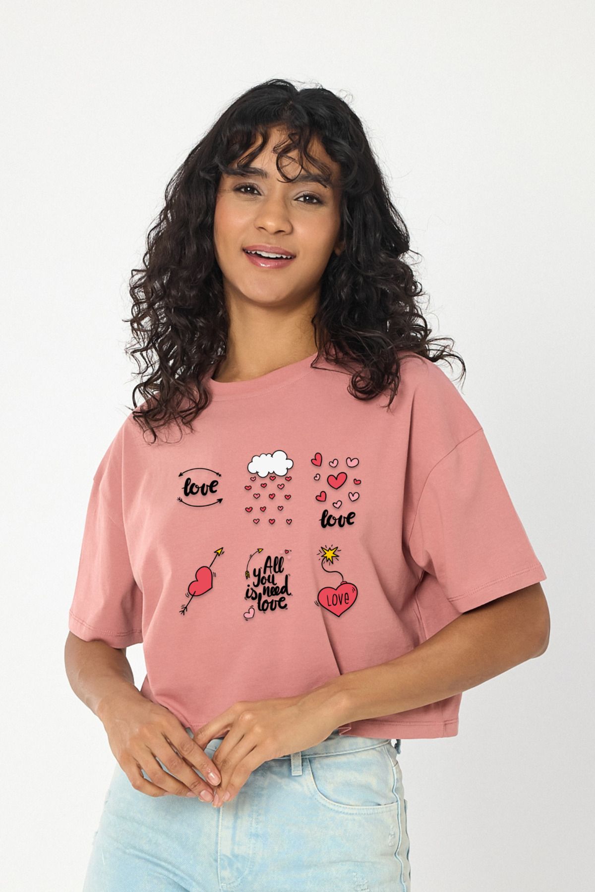 Windy Island Kadın Bisiklet Yaka Love Baskılı Crop T-shirt