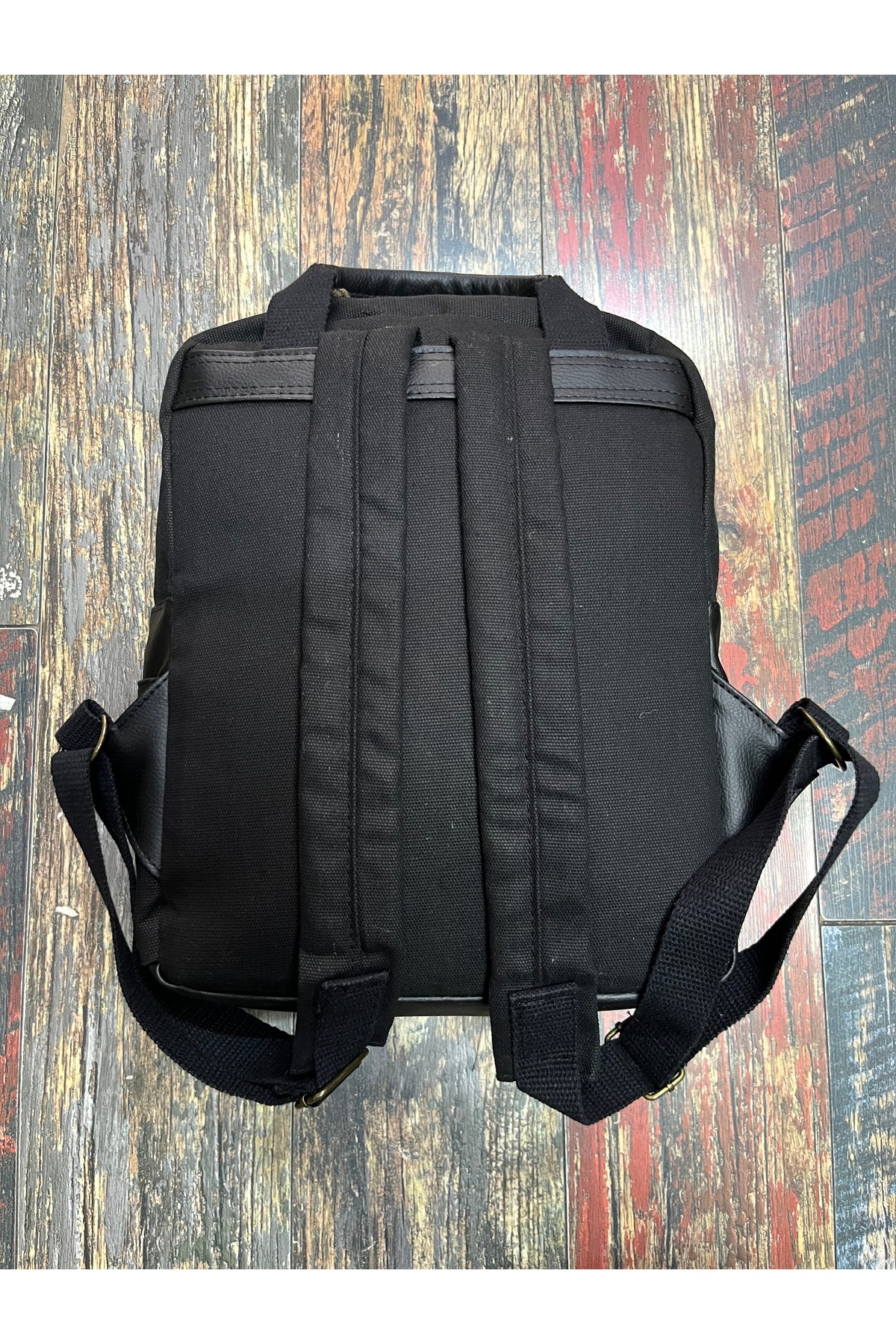 street&bagdnz Antrasit Modern Tasarım Kanvas Deri Su Geçirmez Cepli Taşıma Kollu Sırt Çantası fotoğrafı 4 (önizleme)