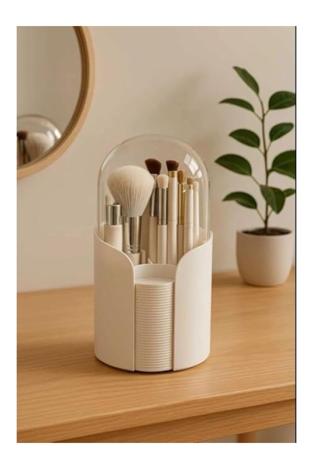 ShopZum Higienox Olivia Brush Makyaj Fırçası Ve Pamuk Düzenleyici Organizeri Beyaz