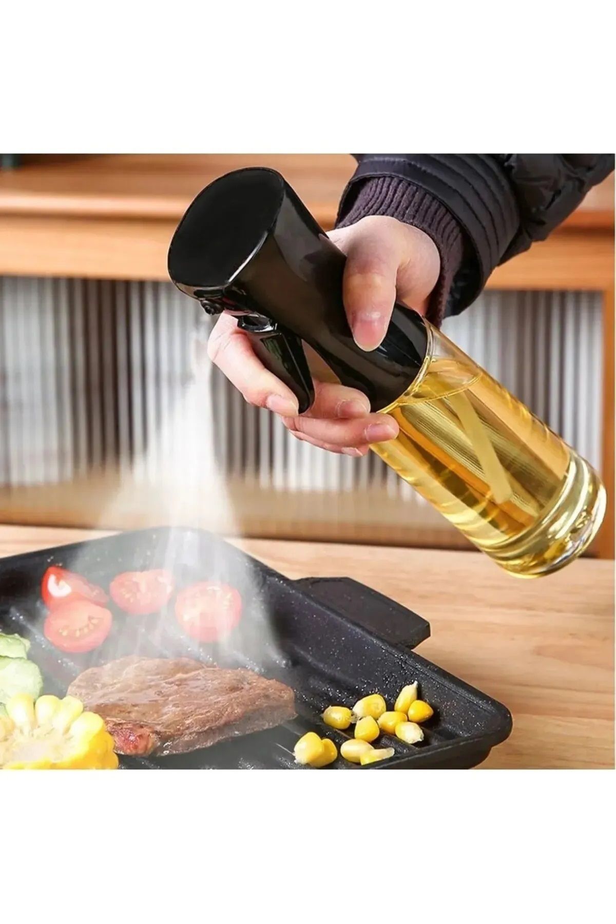 Assess Home Lüks Cam Sprey Yağdanlık Airfryer,fırın Püskürtücü Yağlık Fısfıs Püskürtmeli Siyah Ve Beyaz Renk