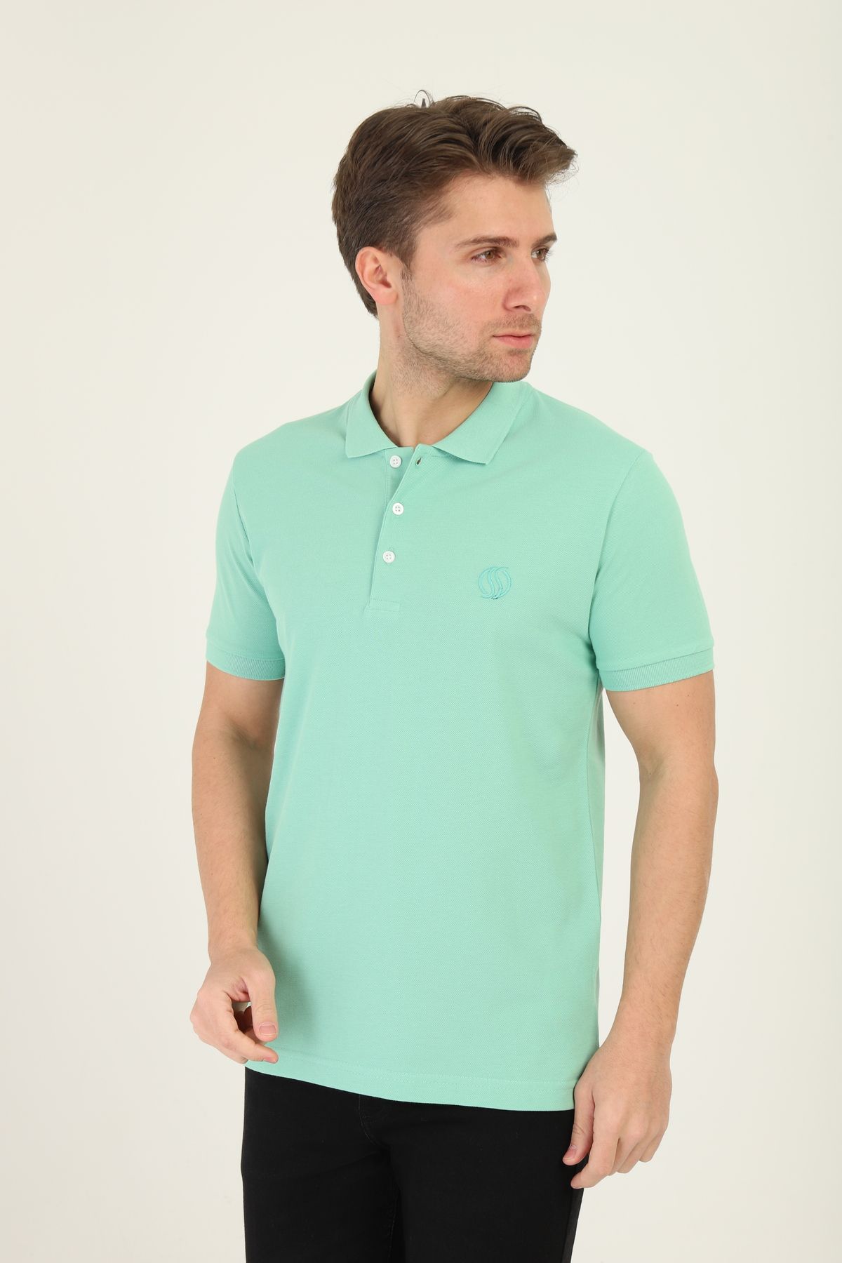 Mavi Soles Erkek Polo Yaka T-shirt - Düz Su Yeşili, Regular Fit, %100 Pamuk