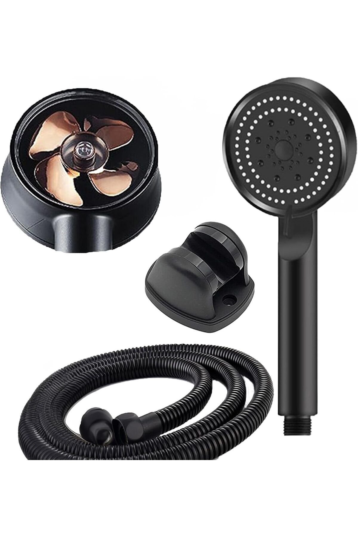 yenibagshop Turbo Pervaneli 5 Fonksiyonlu Duş Başlığı Duş Hortumu 150 Cm Ve Mafsal Set