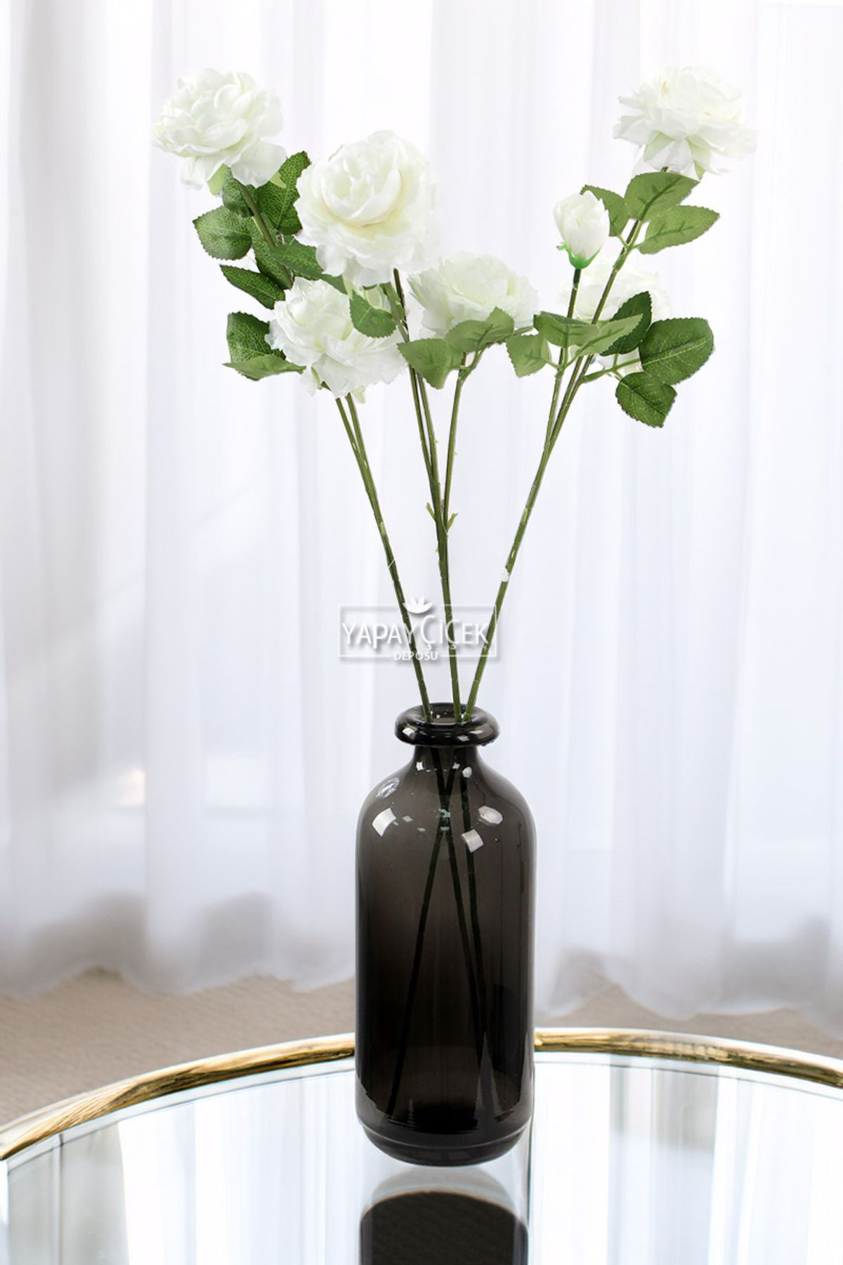 Yapay Çiçek Deposu Yapay Çiçek Pastel 3lü Çöl Gülü 60 cm Beyaz
