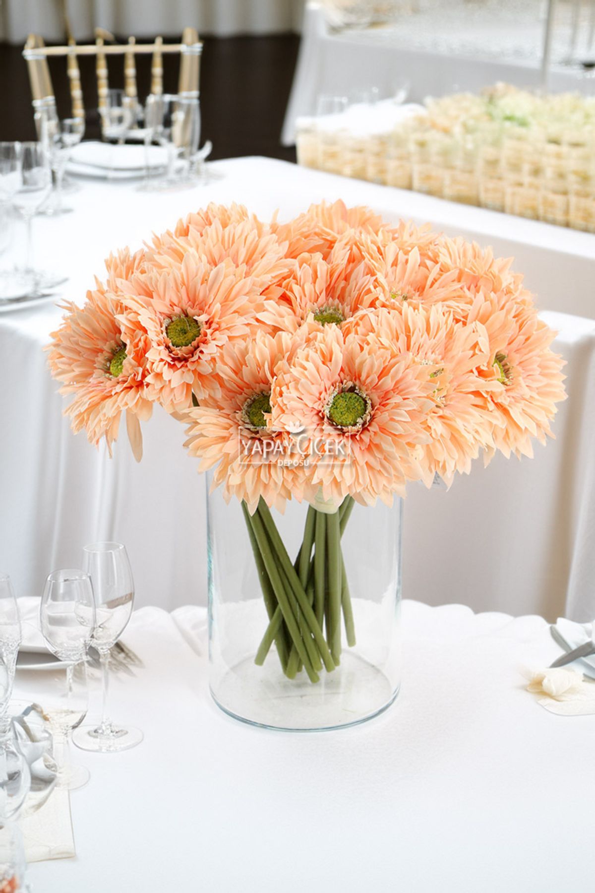 Yapay Çiçek Deposu Yapay Çiçek 6lı Kaliteli Saçaklı İri Gerbera Buketi Somon