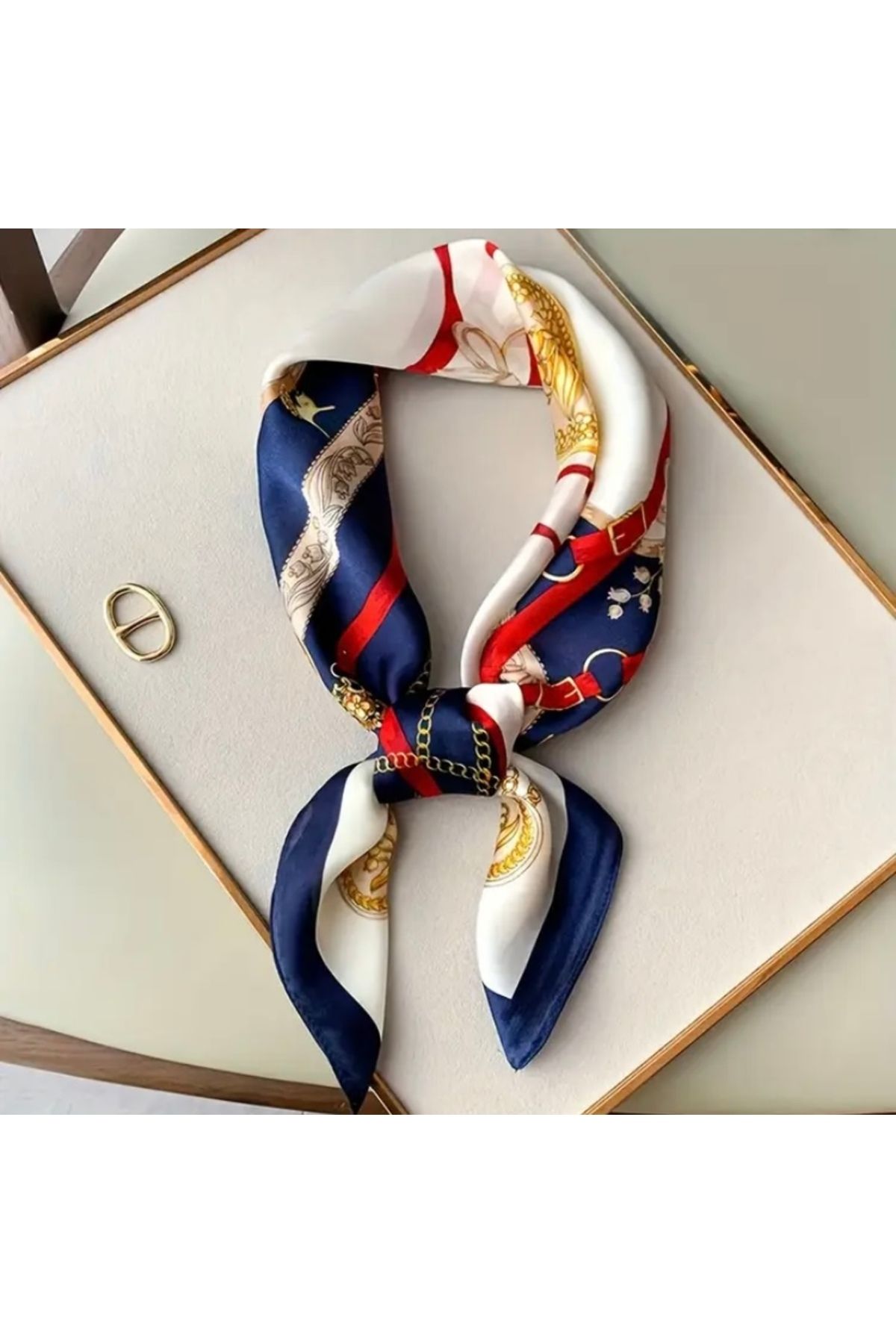 Accessories Vanilla Avenue Vintage Şık Boho Esintili Lacivert Denizci İpek Görünüm Şal Fular Kadın Aksesuar