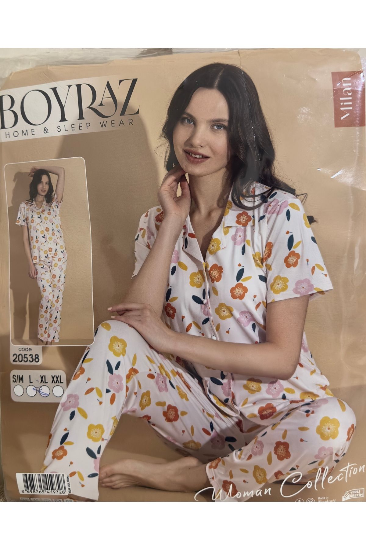 BOYRAZ Kadın Milan Boydan Düğmeli Kısa Kol Çiçekli İnce Pijama Takımı 1 Adet