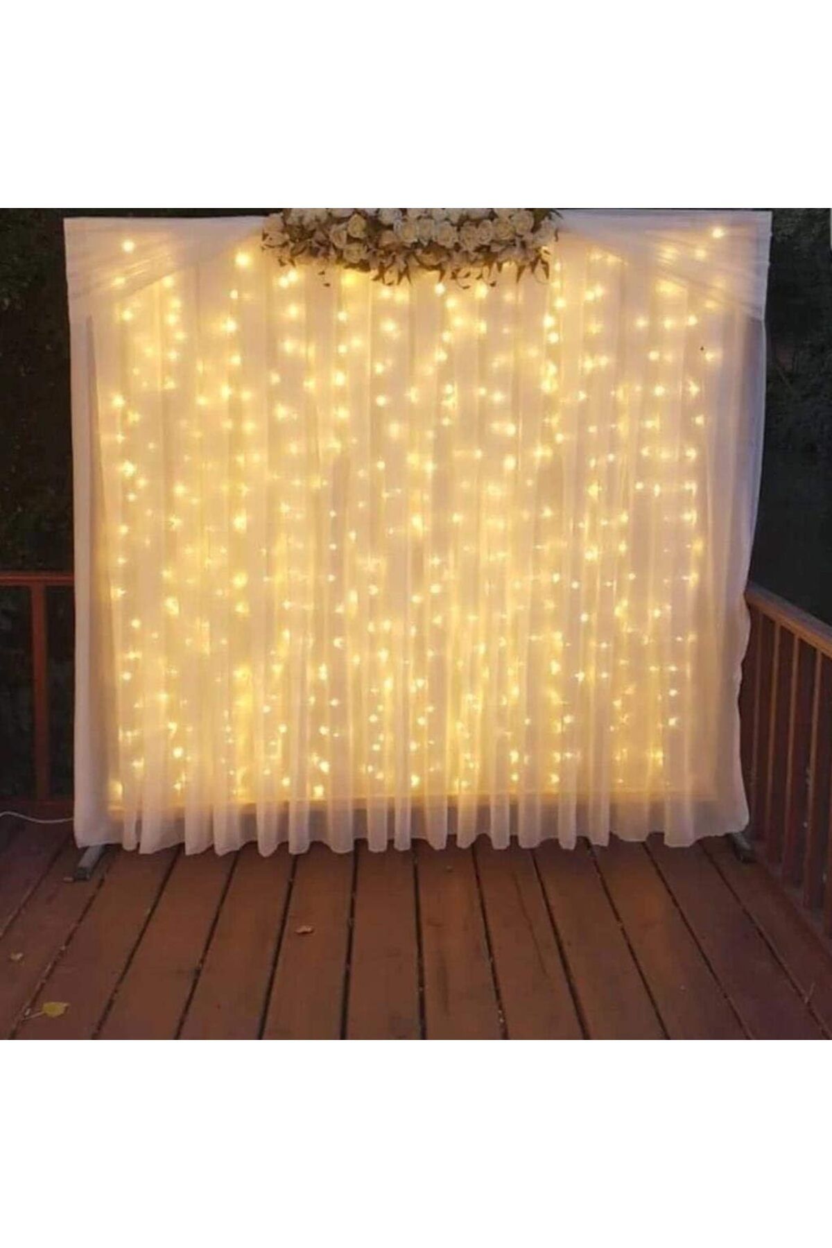 elsmor 2x2 Metre Perde Led Sarı Işık 12'li Saçak Gün Işığı Perde Balkon Led Işık 192 Adet Led Ev Dekorasyon