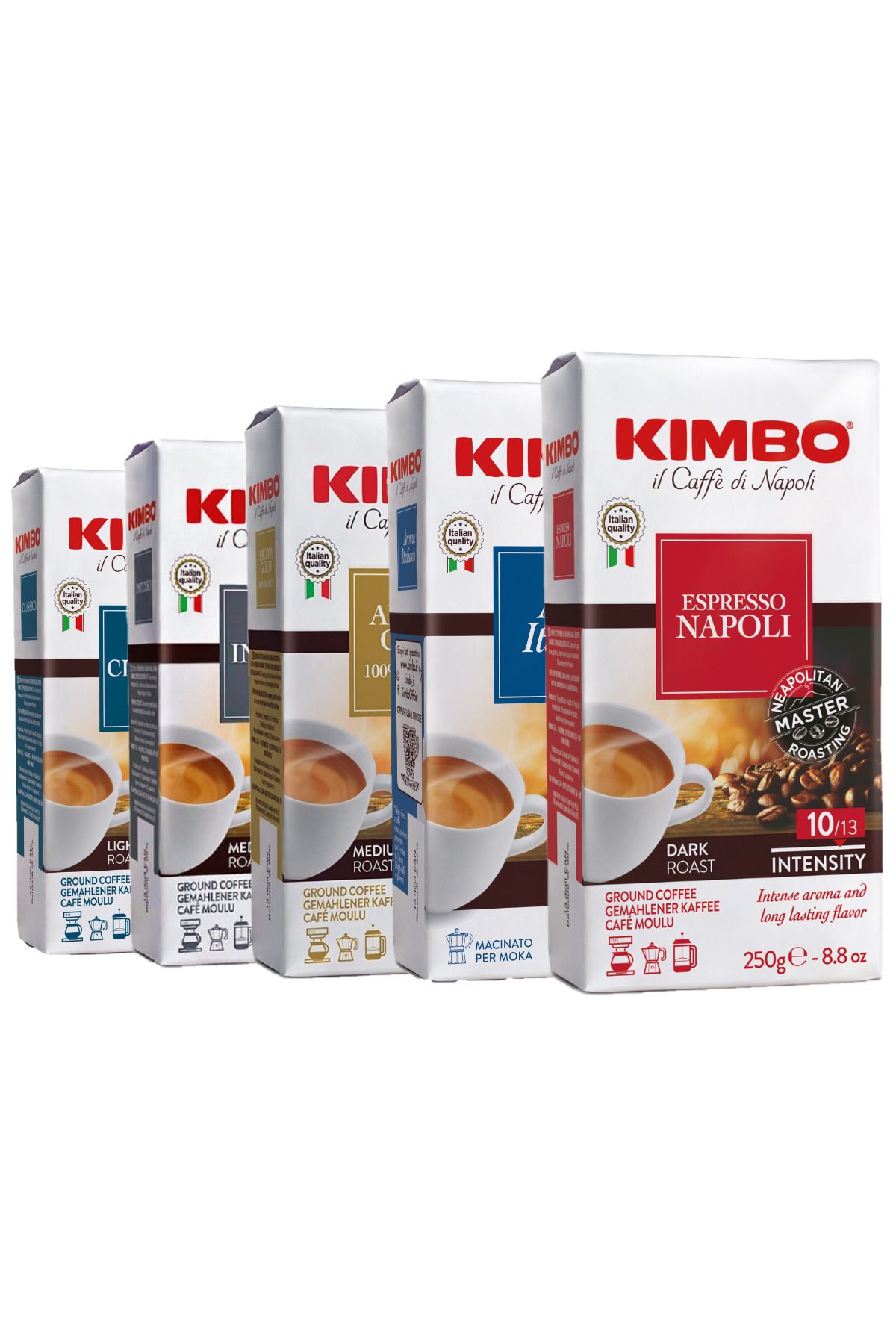 Kimbo Napoli + Italiano + Aroma Gold + Intenso + Classico Filtre Kahve (250 gr) (5'li Set)