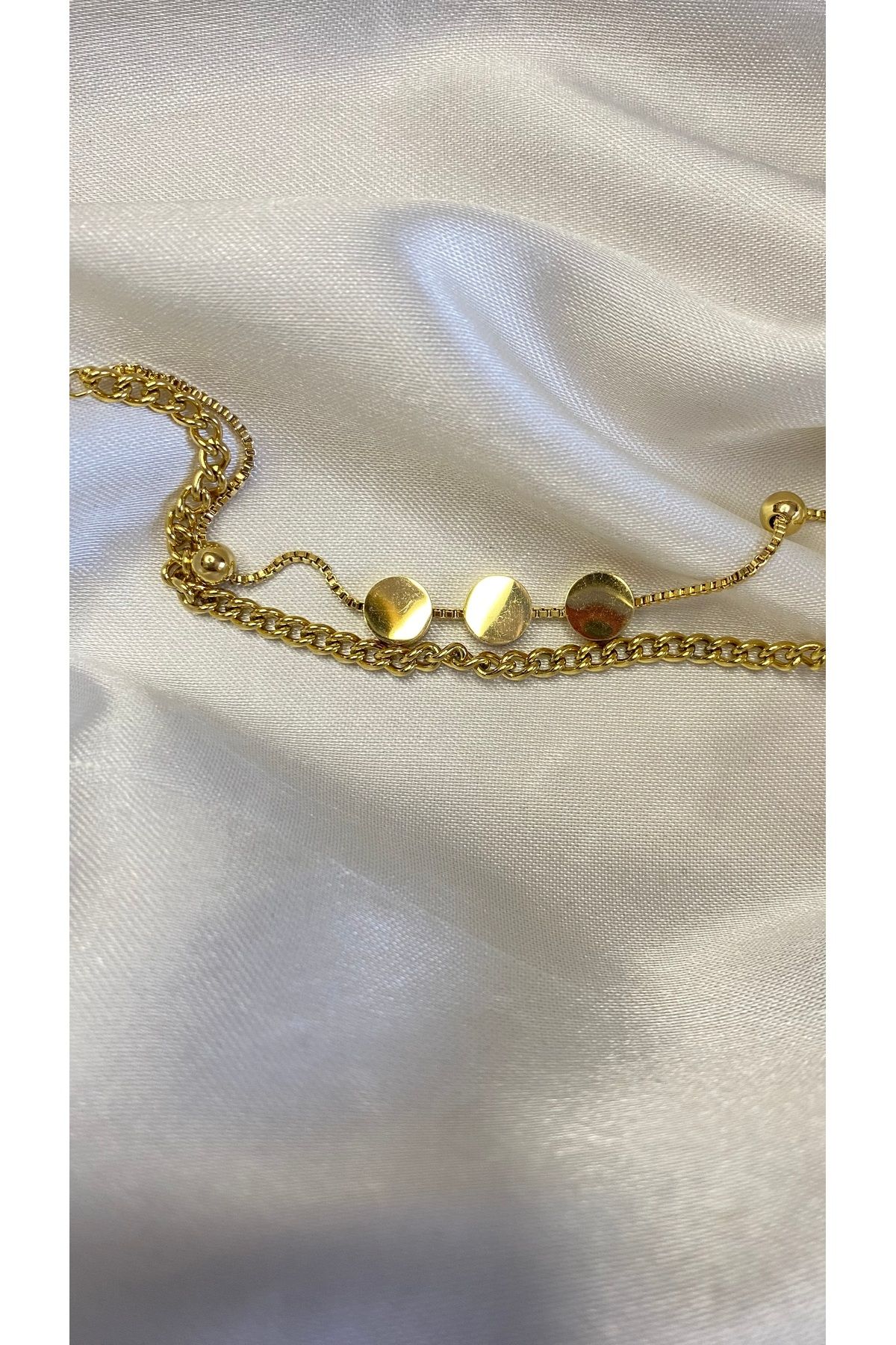 GLOWVİA AKSESUAR Kadın Gold İkili Bileklik Halka Bileklik