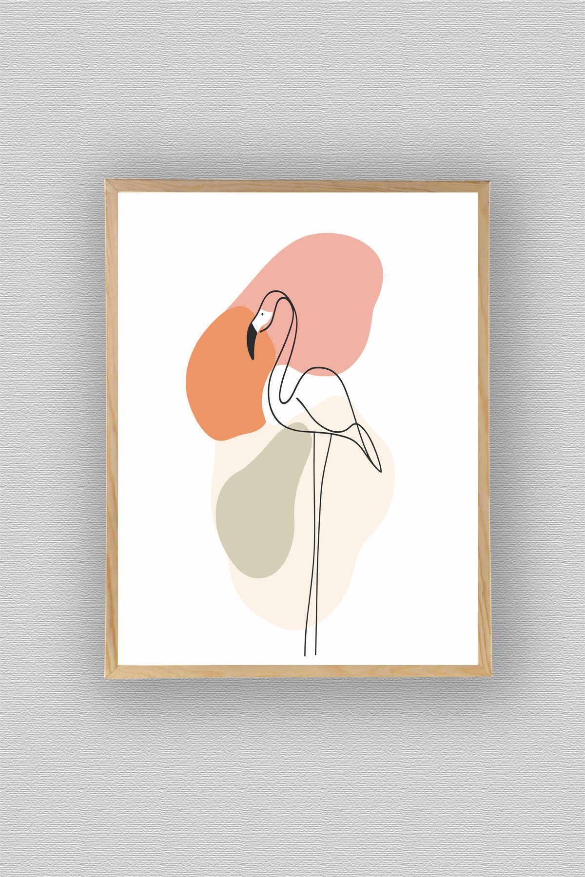 WoodyArts Soyut Flamingo -Ahşap Desenli Çerçeve