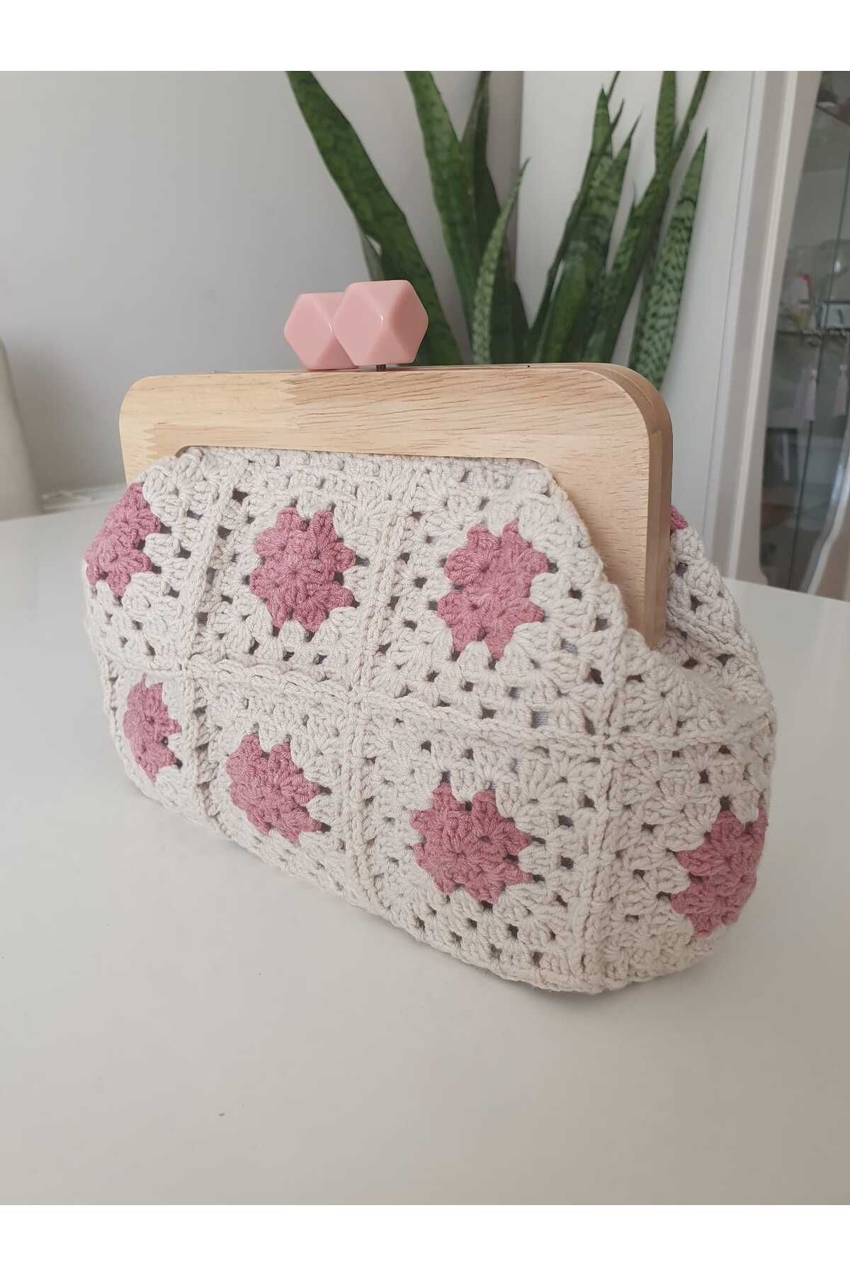 NEXT LİFE STORE Örgü Ahşap Burslu Motifli Portföy Çanta