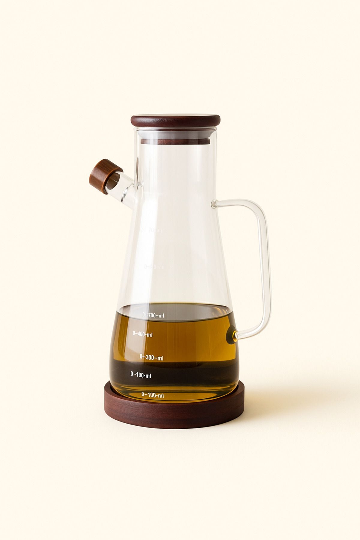 Mirilliahome Akasya Altlıklı 900 ml Borosilikat Cam Yağdanlık – Isıya Dayanıklı & Dozajlı