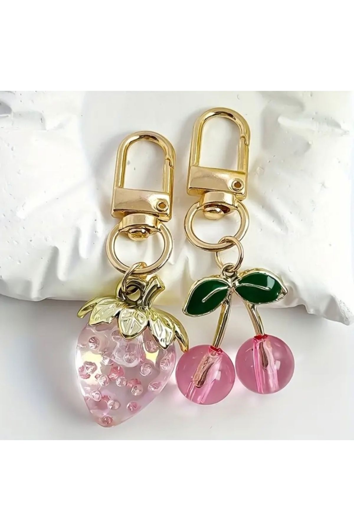 Accessories Vanilla Avenue Reçine Görünüm İkili Çilek Kiraz Şeffaf Günlük Kadın Çanta Aksesuar Anahtarlık