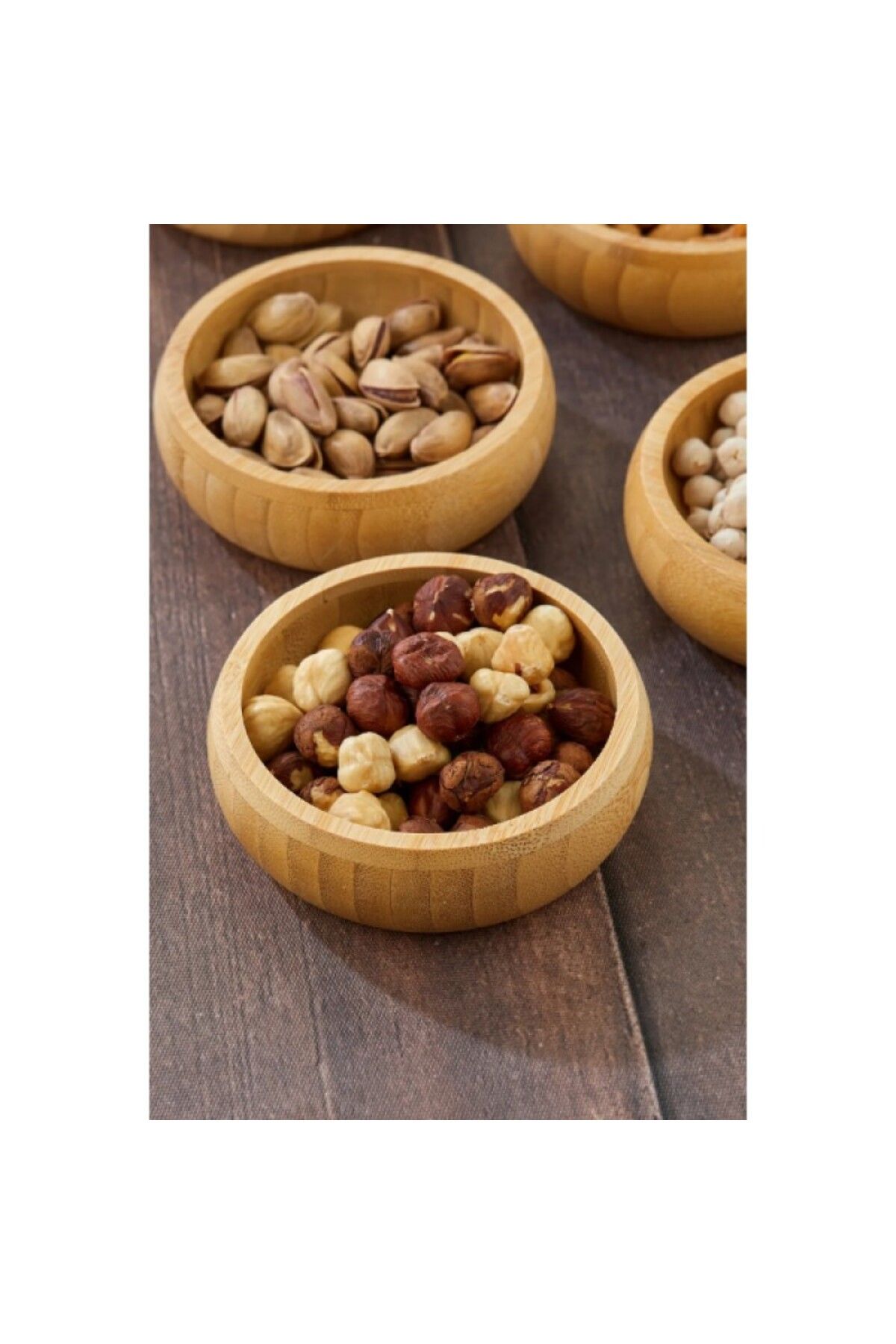 elsmor 3'lü Çerezlik Seti Doğal Ahşap Çerezlik Seti Modern Yuvarlak Üç adet Kase 9x2x5 cm Bambu Çerezlik