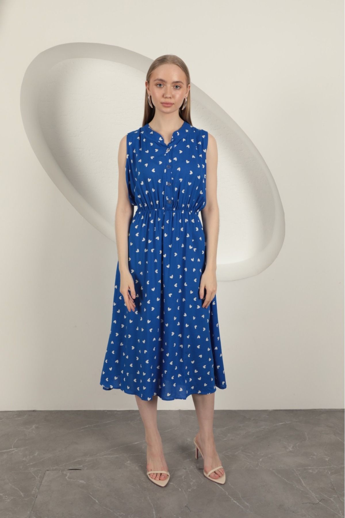 MODA ModaPerla Viskon kumaş kalp desenli elbise