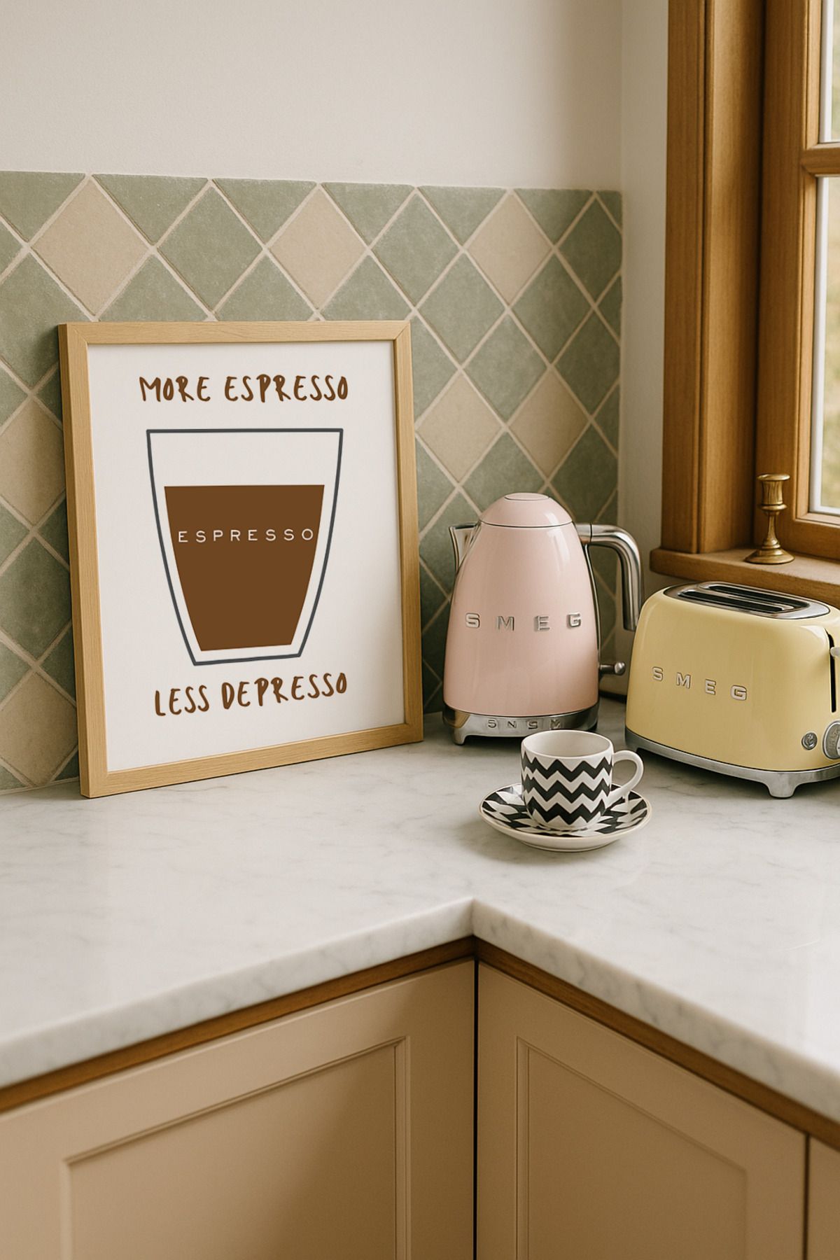DES VU PRINT More Espresso Less Depresso, Kahve Mutfak Kahve Köşesi Temalı Çerçevesiz Poster