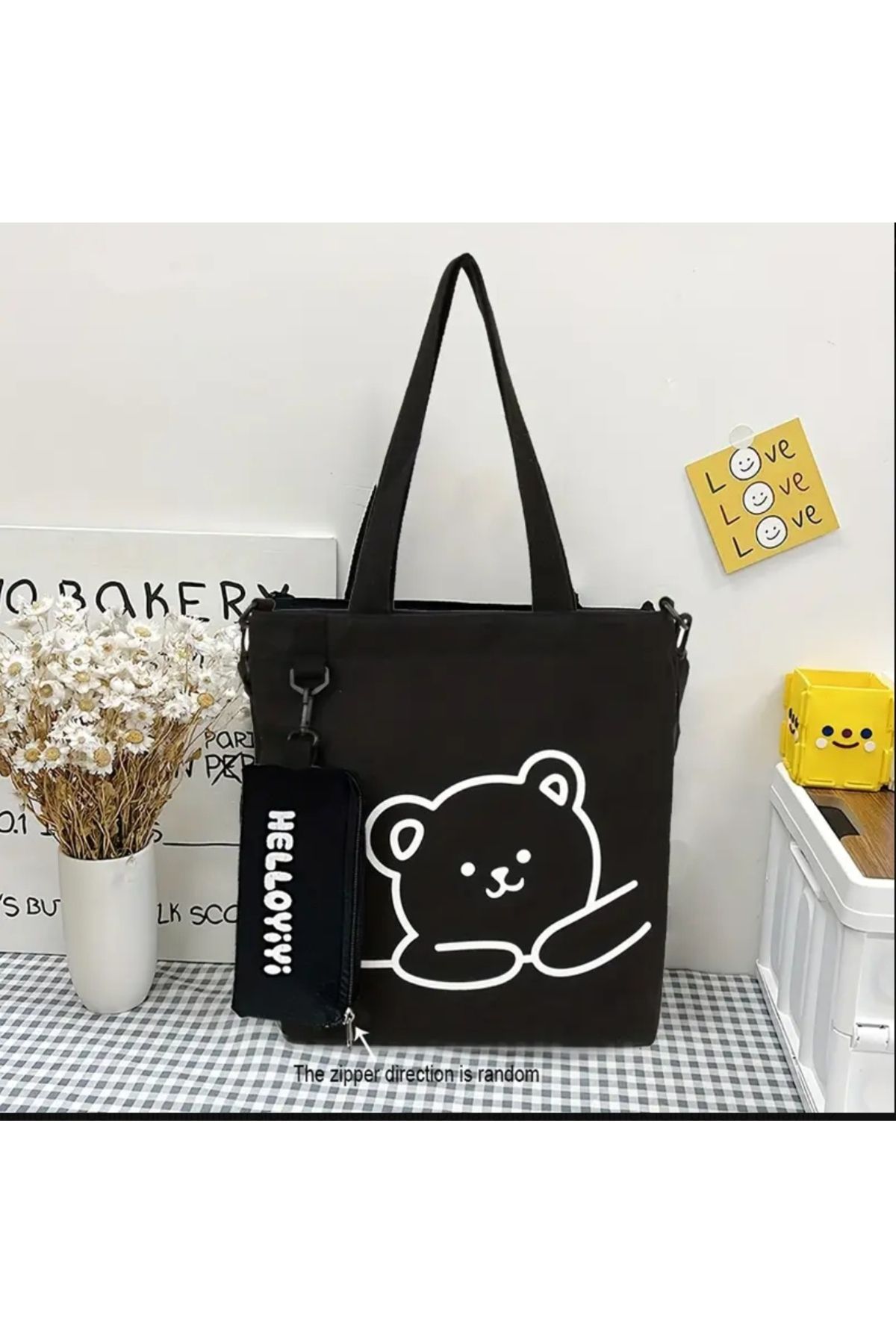 ORGANICYOU HELLOYIYI Küçük Ayı Tek Omuz Çantası, İki Parça Set, Geniş Kapasiteli Öğrenci Crossbody Çanta