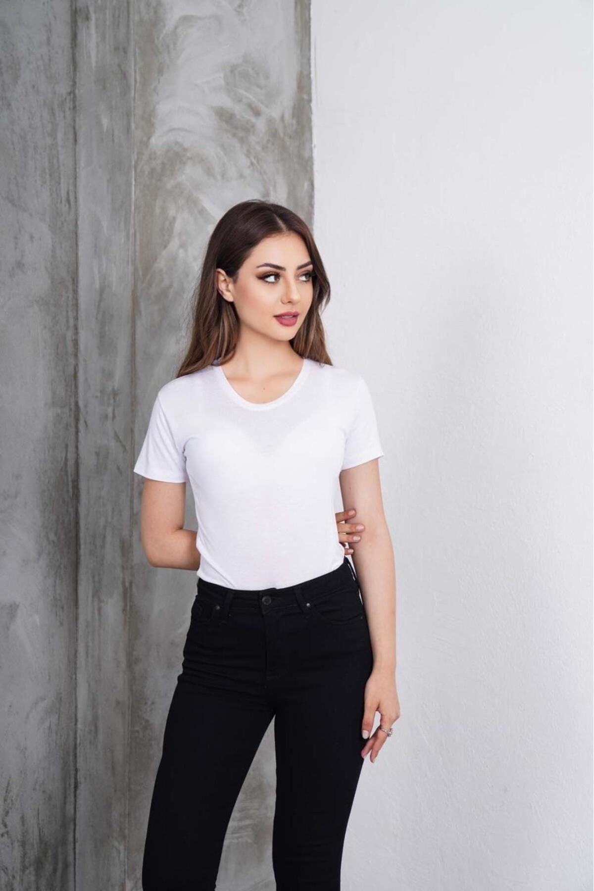bykombincim Kadın %100 VİSKON Bisiklet yaka Kısa Kollu Likralı Slim Fit Body
