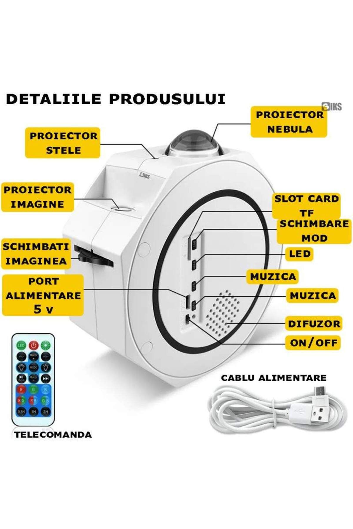 SIKS-Star and Planet Projector for Ceiling Room with Built-in Speaker SIKS, 15 x 14 x 6 cm, White 8