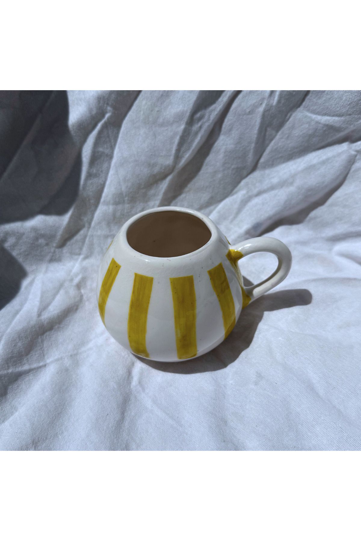 archeceramic Arche Ceramic El Yapmı Seramik Kupa - Çizgili - Sarı - 220 ml. - Tekli
