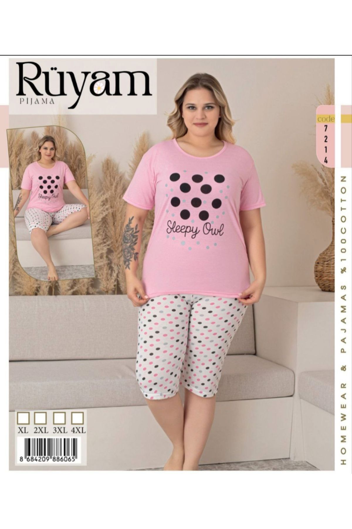 Rüyam Büyük Beden Kaprili Kadın Pijama Takımı