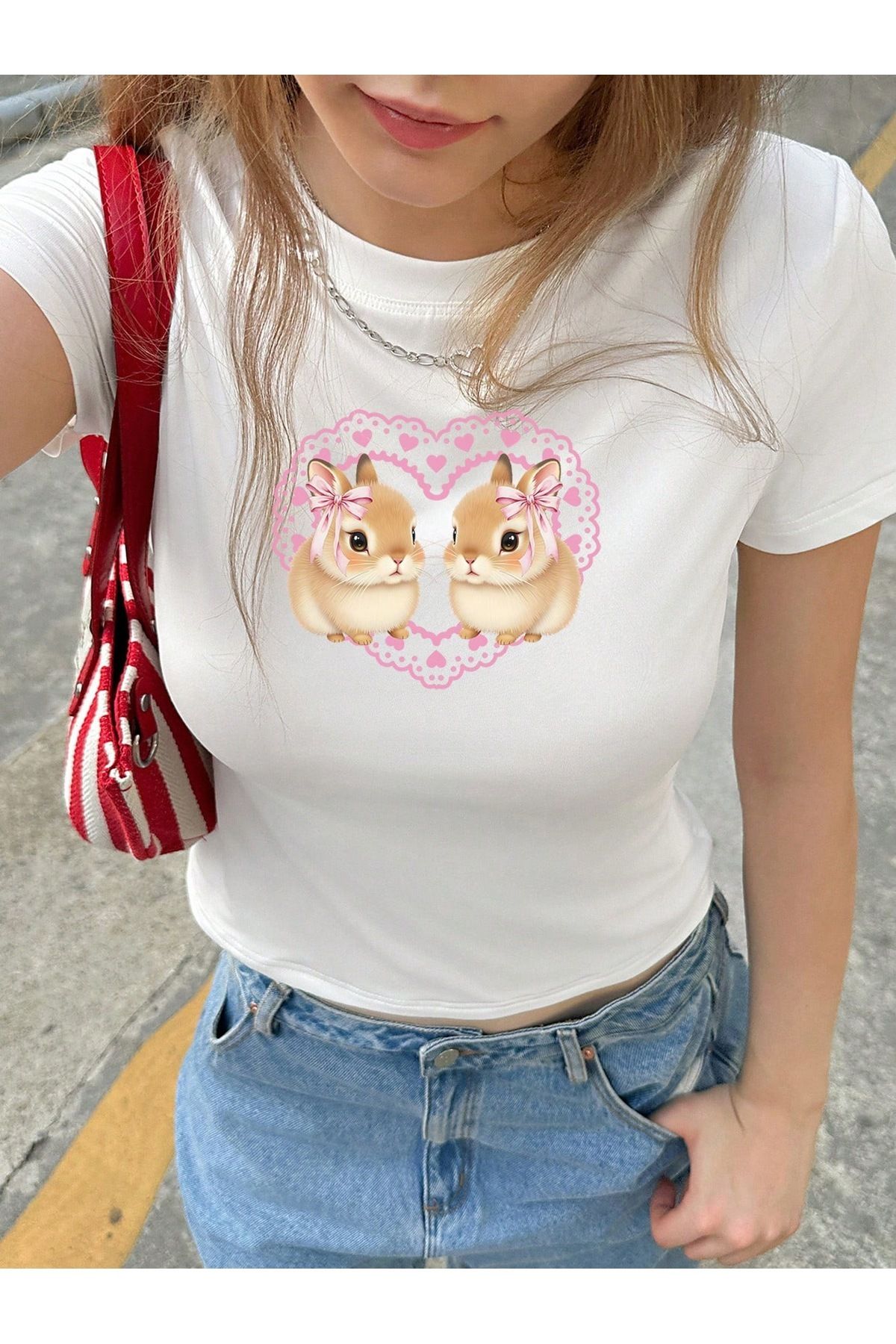 meday Clothing Archi Premium Serisi Baskılı Organik Pamuk Crop T-shirt
