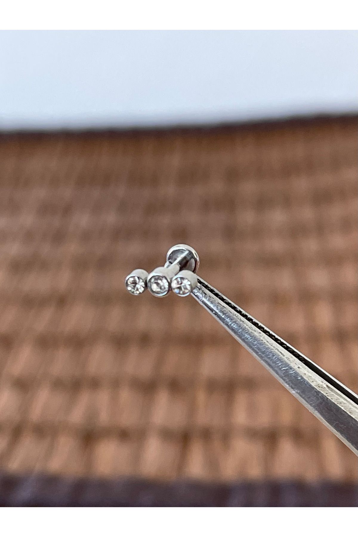 Rupen Kraft 316 L Cerrahi Çelik Üç Taş Modeli Helix Tragus Dudak Kıkırdak Piercingi