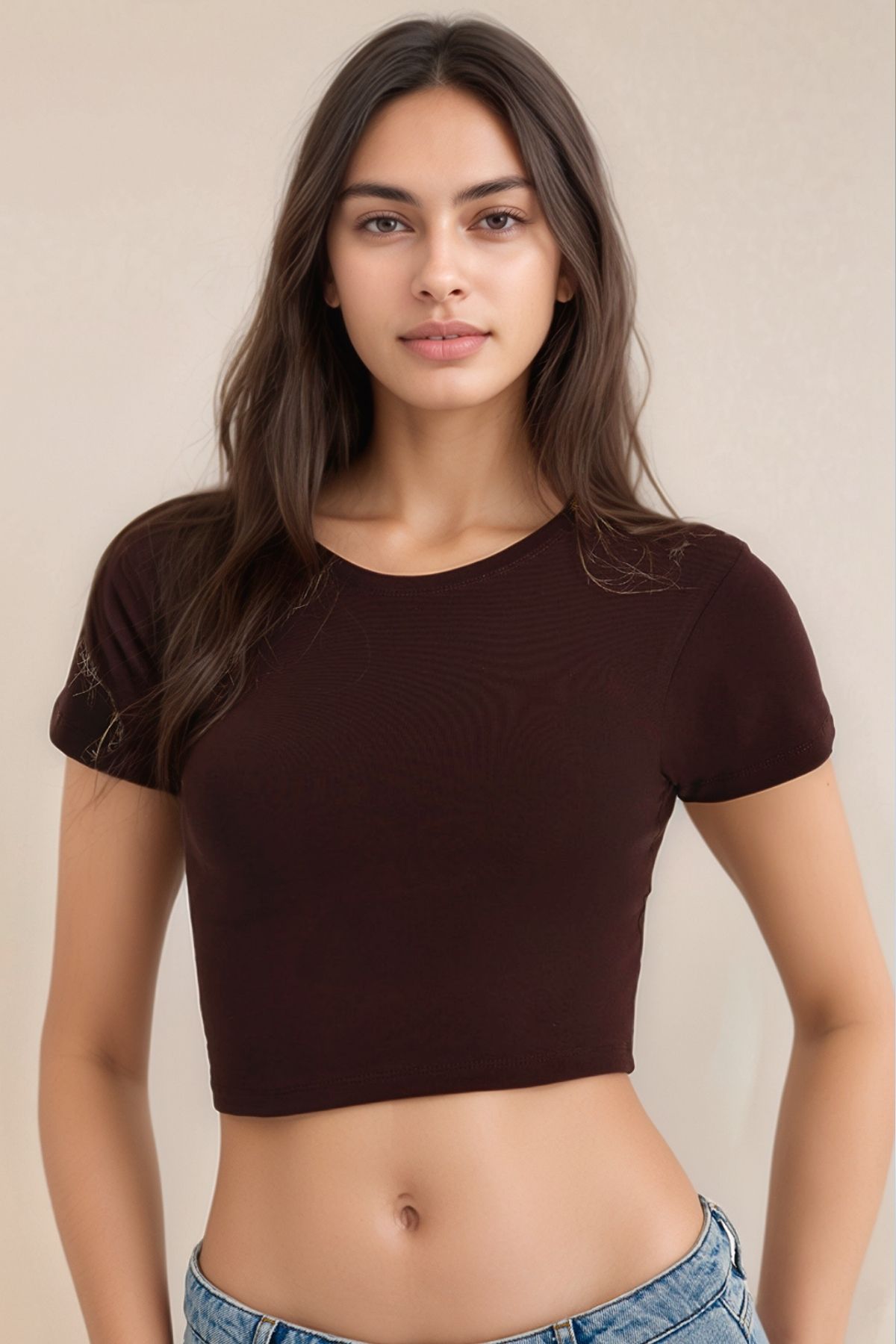 Soweto Pamuklu, Likralı Crop Bisiklet Yaka Kısa Kollu T-Shirt