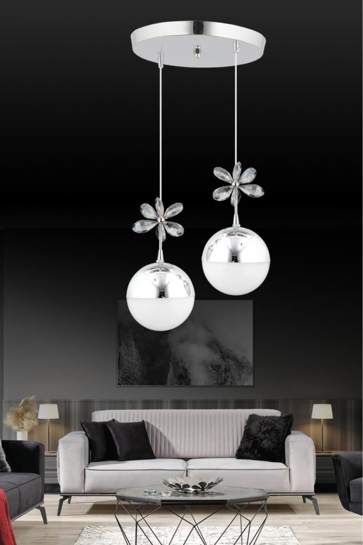 Nova Lighting Kelebek 2'li Krom Sarkıt 3 Renk Modu Ledli Kristal Taşlı Modern Led Avize