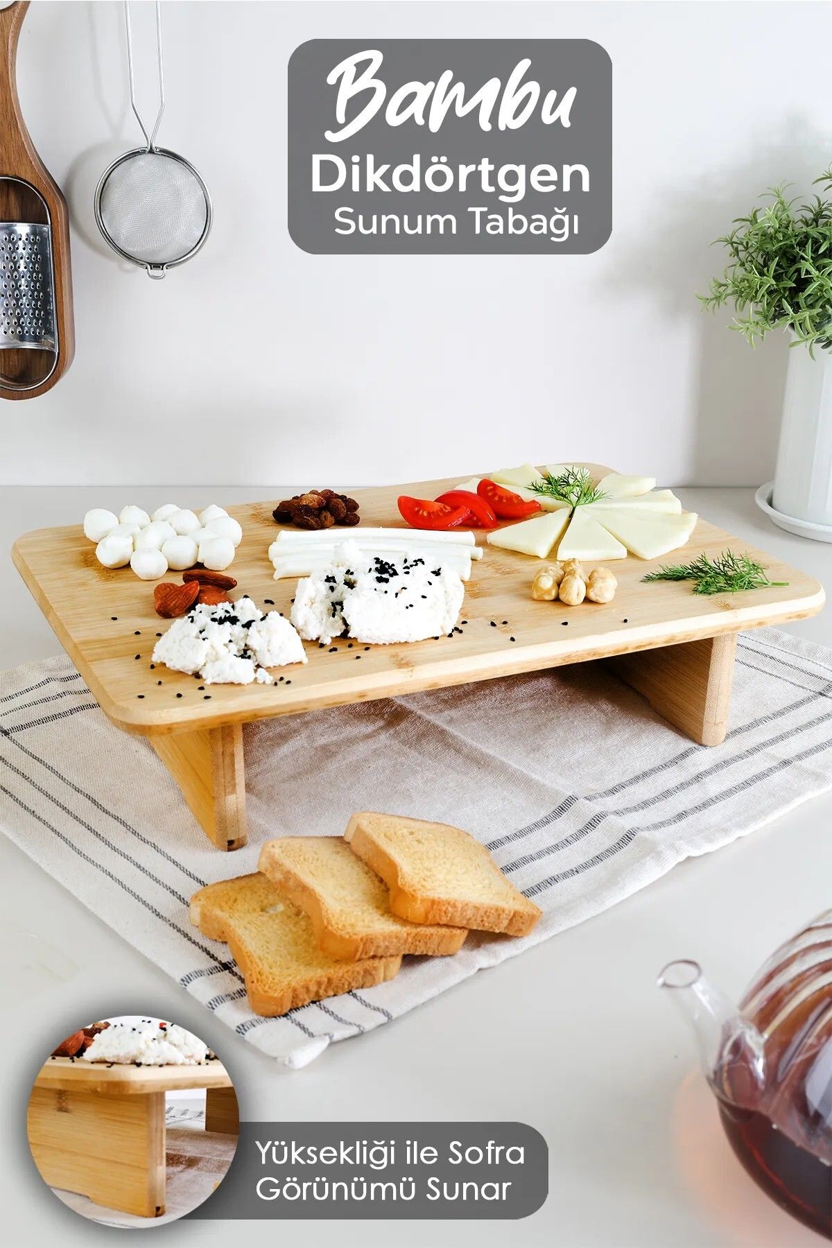 LUMİNA Ayaklı Dikdörtgen Sunum - Premium Doğrama Tahtası Sunumluk - Peynir Sunum Tahtası 33 X 24 cm