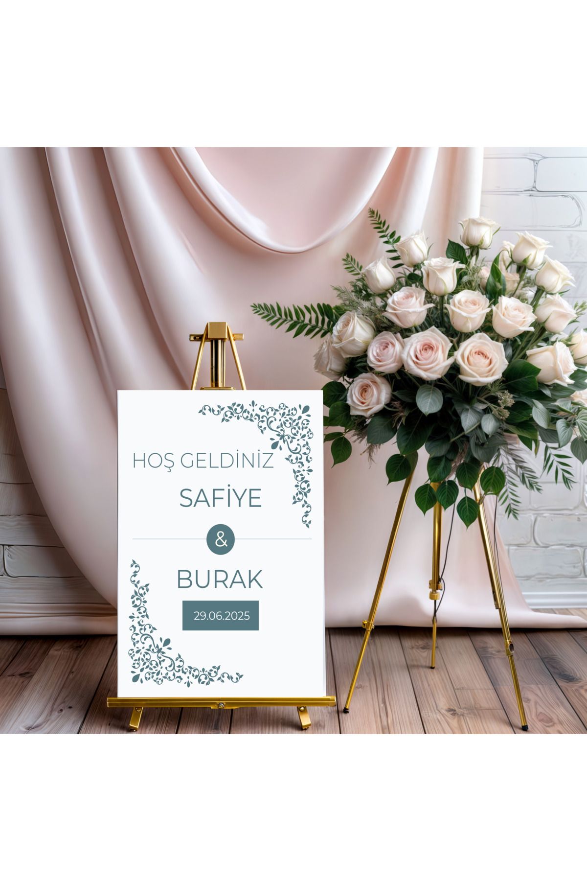 estölye Söz, Nişan, Düğün, Nikah Ahşap Dijital Baskı Karşılama Panosu 70 x 50 cm