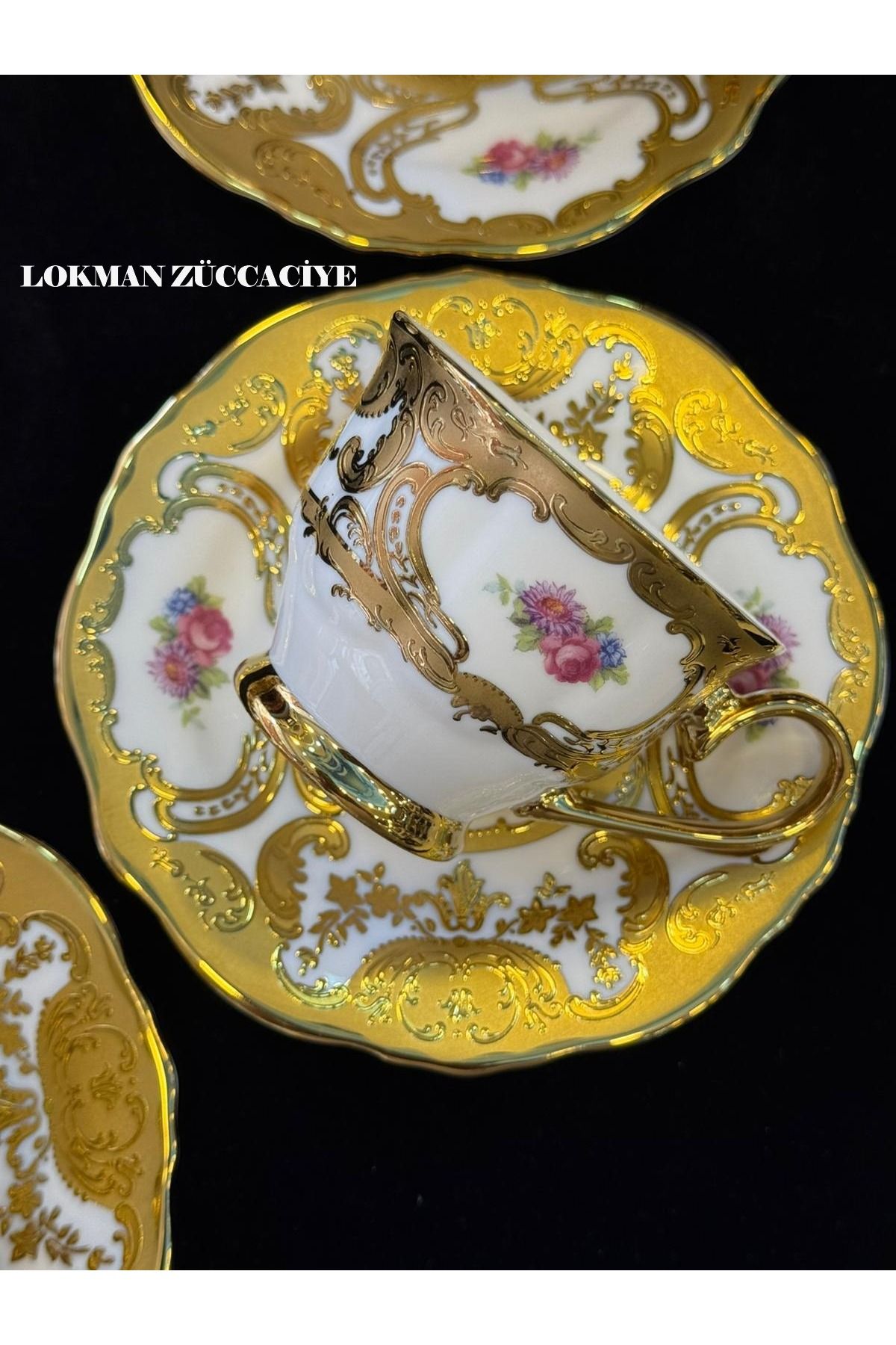 LOKMAN ZÜCCACİYE 6 KİŞİLİK KABARTMA YALDIZLI PORSELEN KAHVE FİNCANI 90 ML (DARİAN)