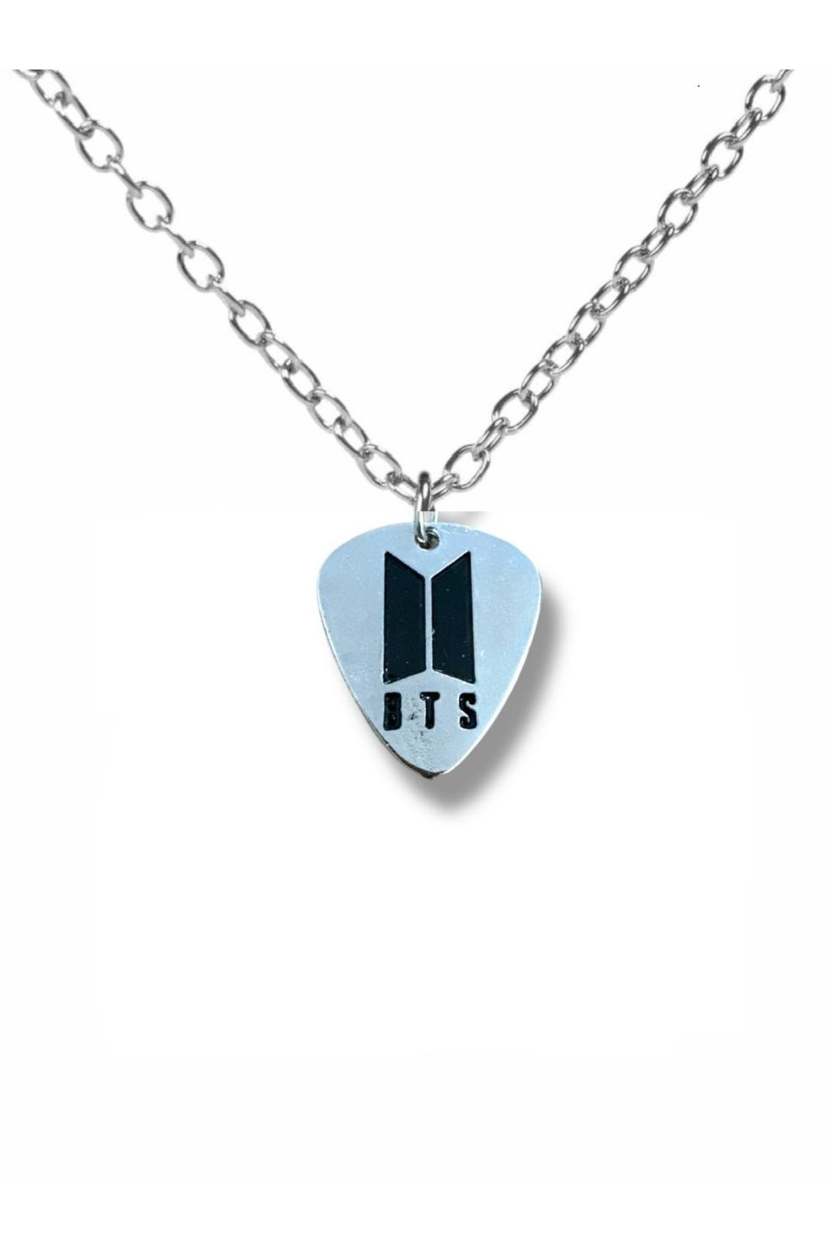 Herşey Nota BTS K-Pop Grubu Pena Şeklinde Çift Taraflı Rock İşaretli Unisex Metal Kolye