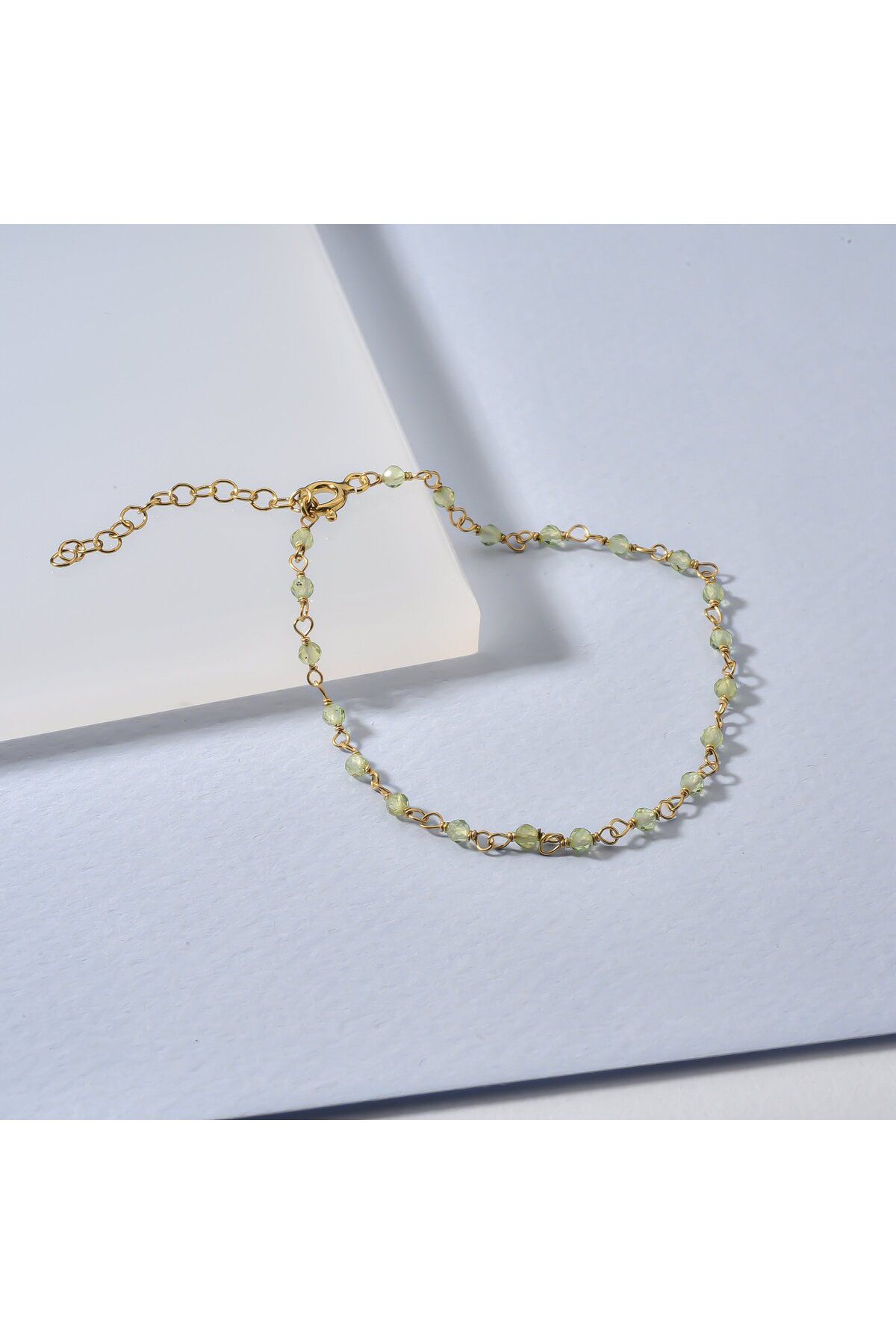 Nox Jewelry 14 Ayar Altın Kaplama Peridot Doğal Taşlı El Yapımı Gümüş Bileklik - CBS00123