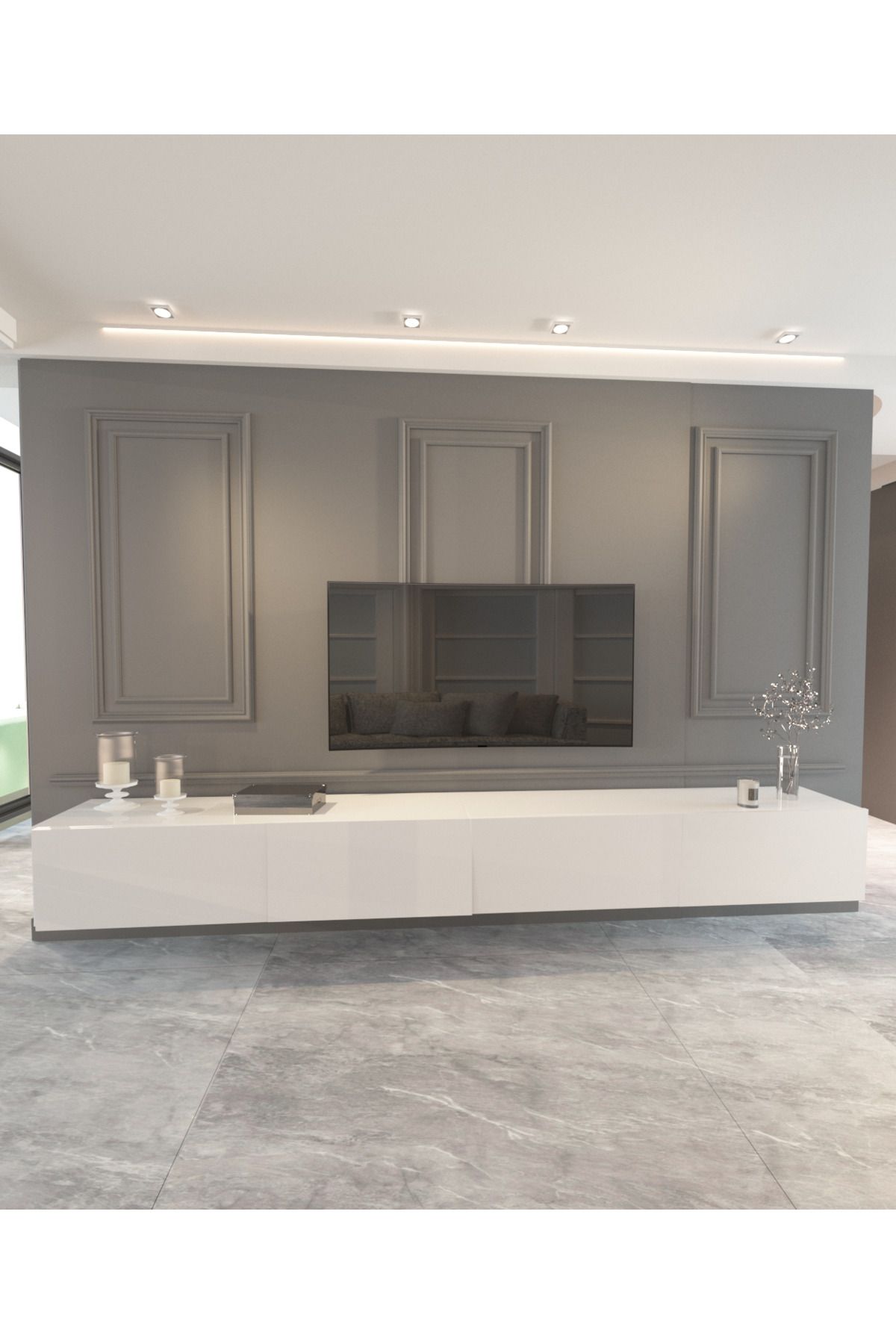 MOBİLYA GEZEGENİ Ahola 240 cm Beyaz Mdf Tv ünitesi