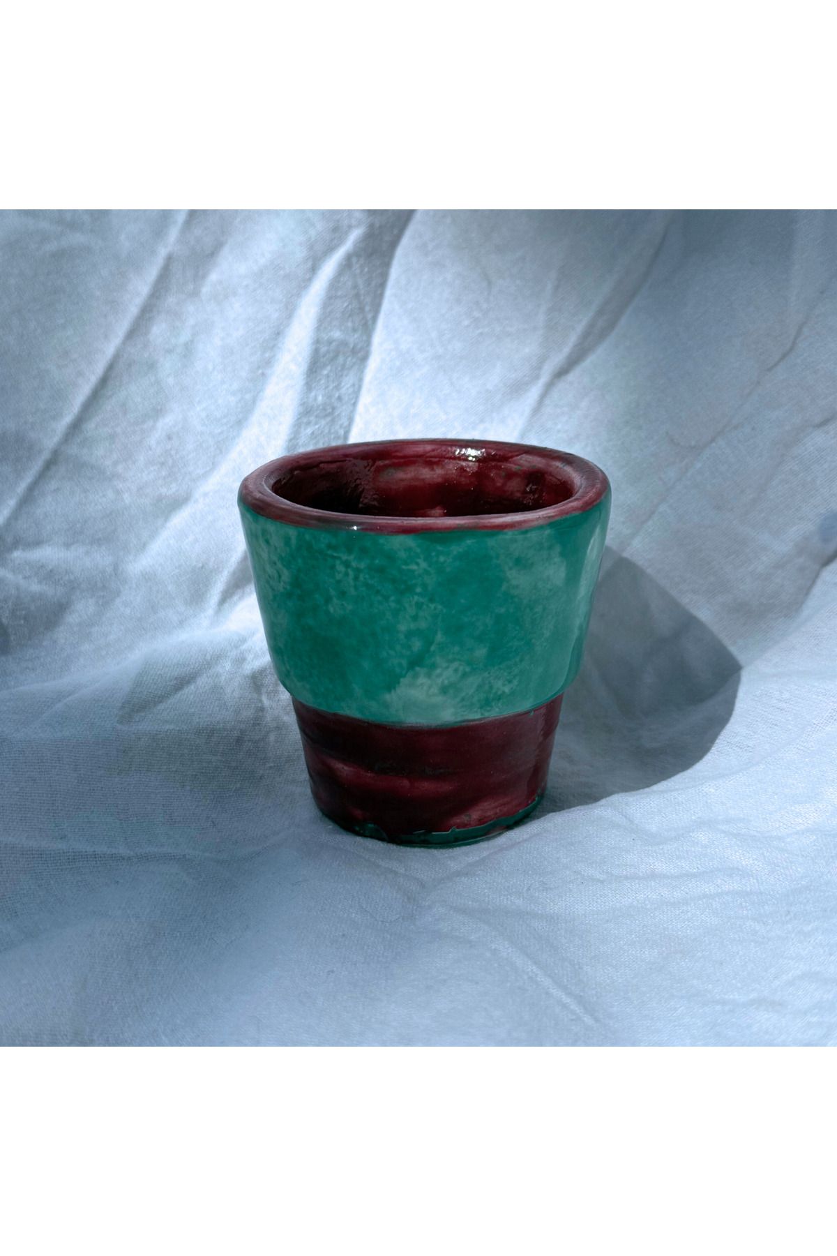archeceramic Arche Ceramic El Yapmı Seramik Kupa - Türk Kahvesi Fincanı - Yeşil & Kahverengi - 100 ml - Tekli