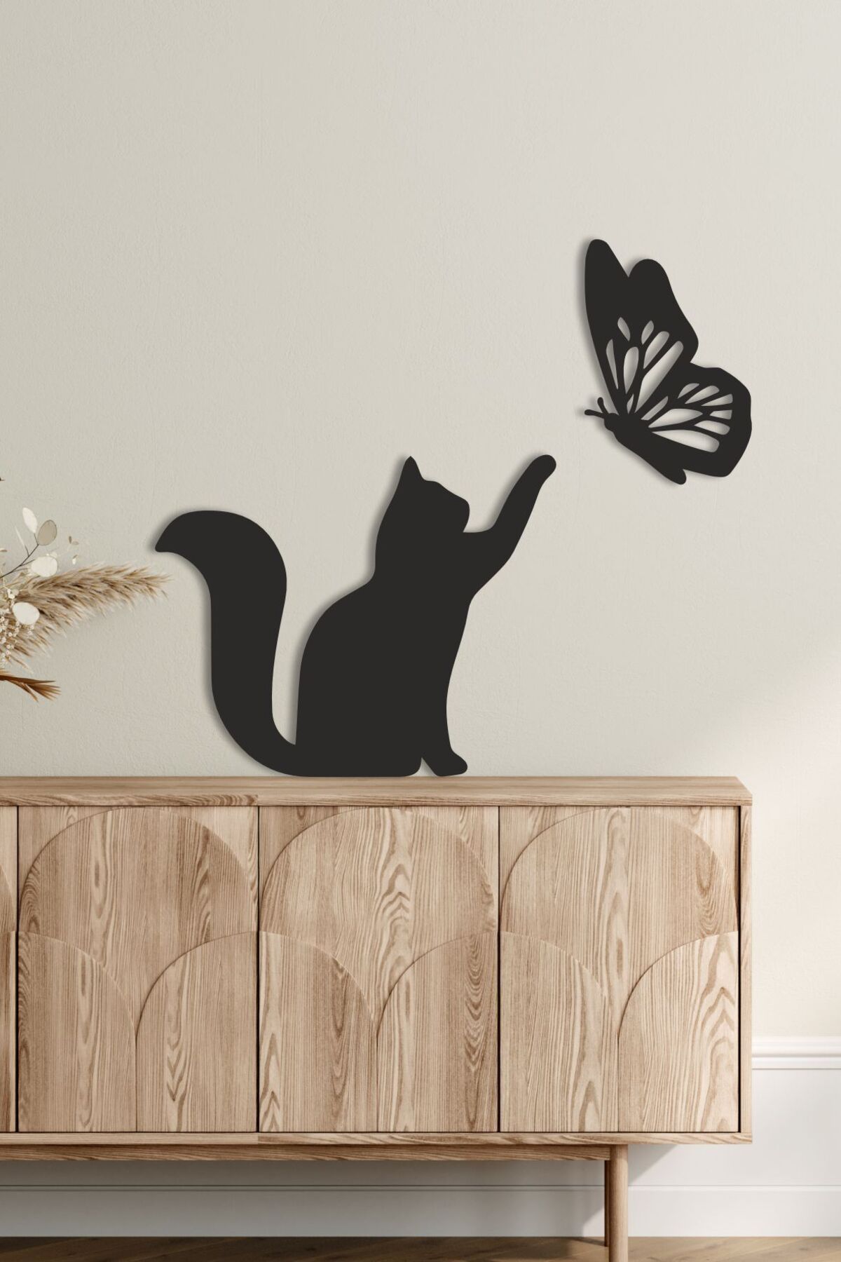 home trend değer verdiklerinize Kedi Kelebek Tasarım Ahşap Duvar Dekoru