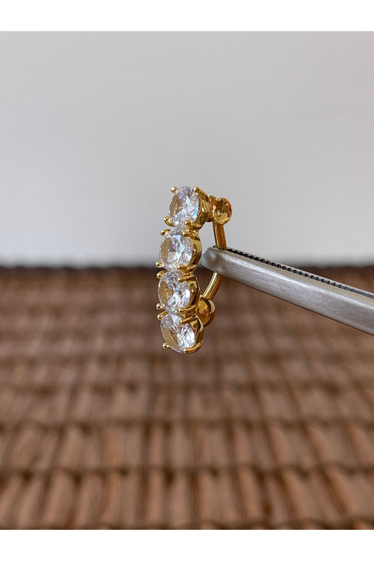 Rupen Kraft 316 L Cerrahi Çelik Anti Alerjik 10 mm 4 Taşlı Şık Abiye Göbek Piercingi