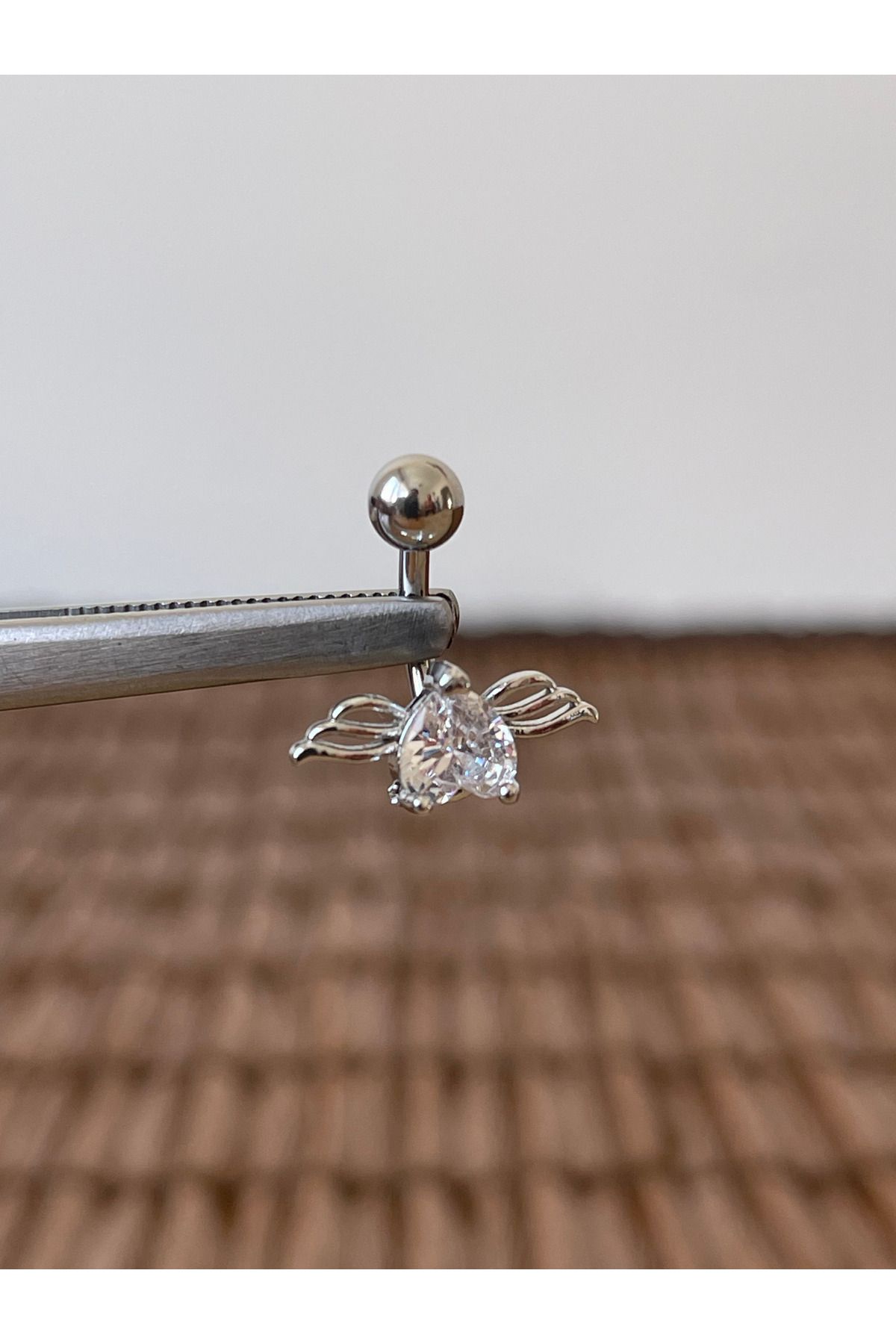Rupen Kraft 316 L Cerrahi Çelik Anti Alerjik 10 mm Zirkon Taşlı Melek Kanadı Göbek Piercingi