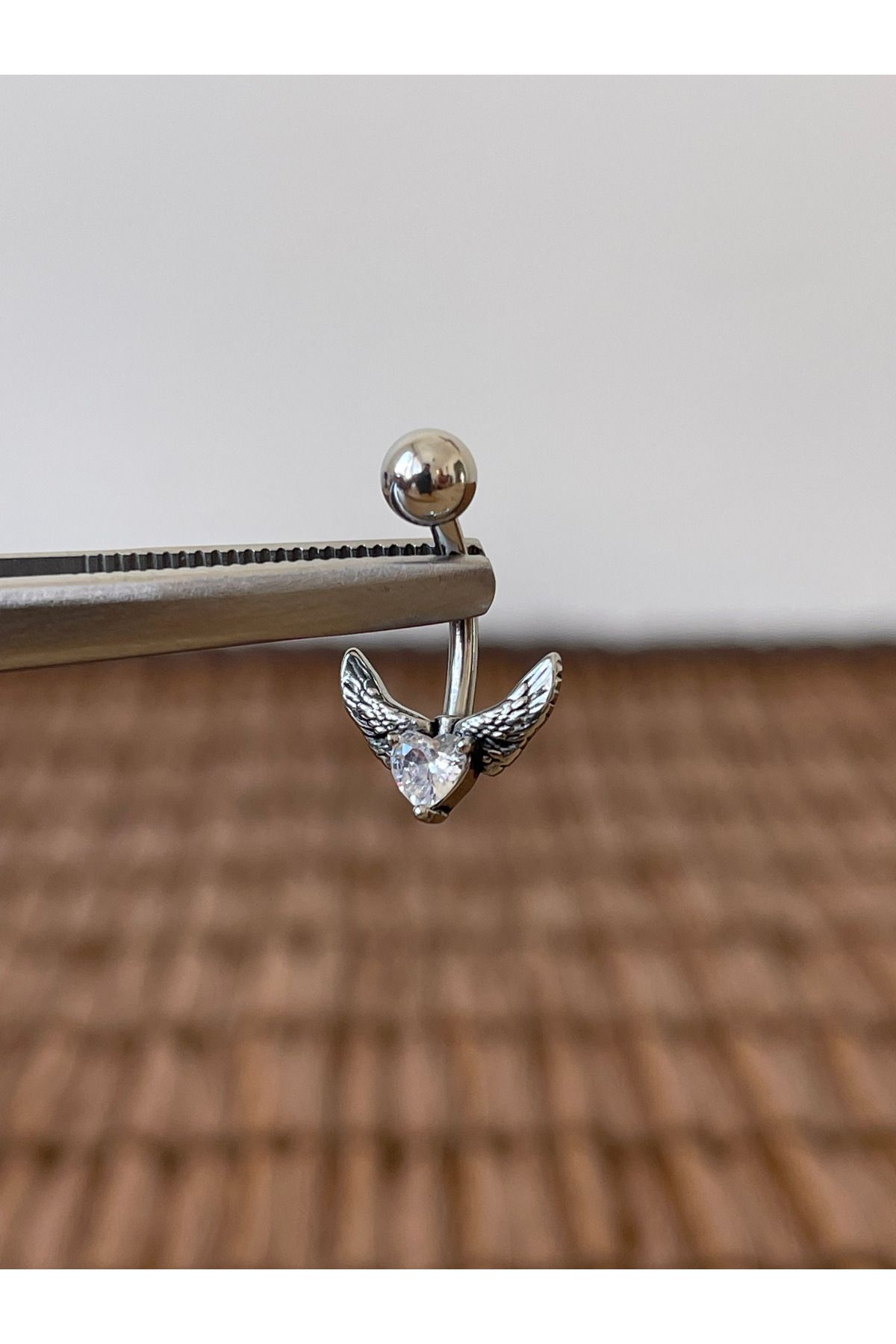 Rupen Kraft 316 L Cerrahi Çelik Anti Alerjik 10 mm Zirkon Taşlı Melek Kanadı Göbek Piercingi Kanat Piercing