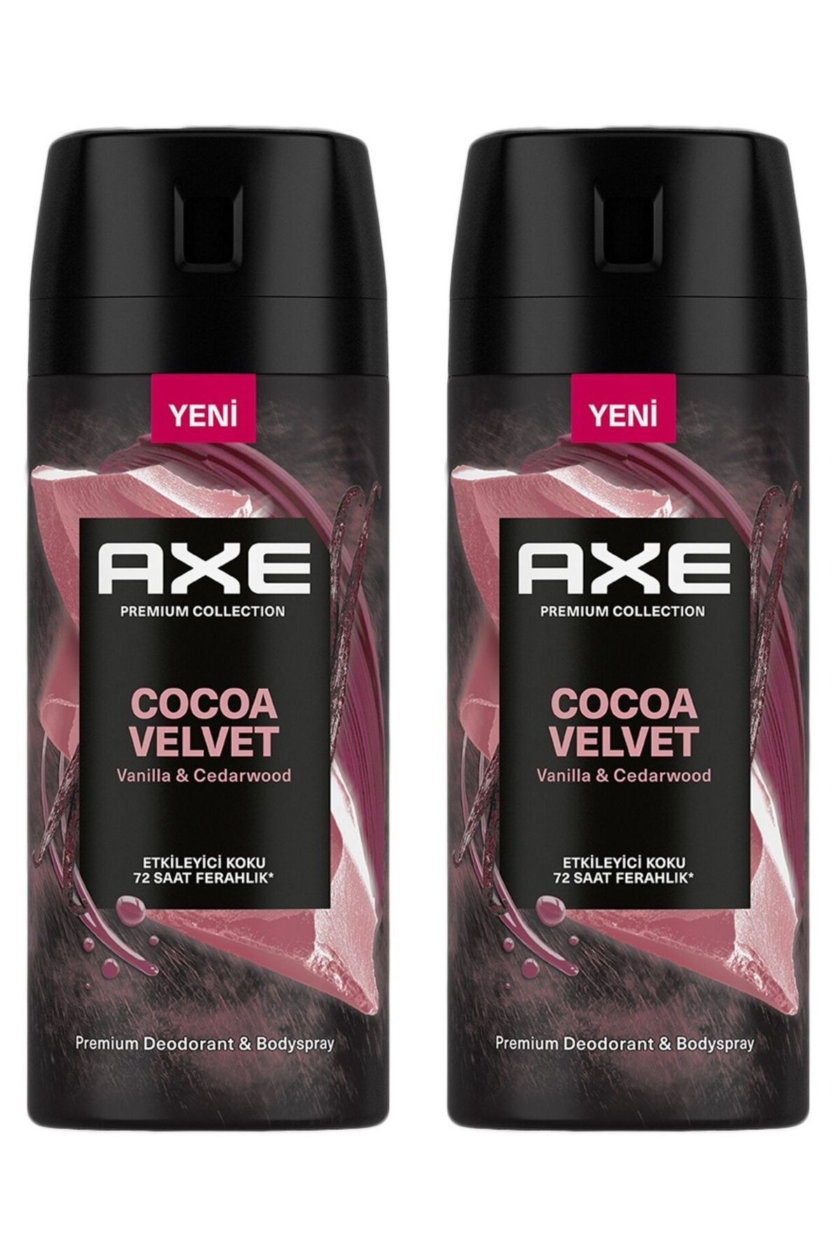 Axe Premium Cocoa Velvet Vanilla & Cedarwood Premium Deodorant Bodyspray 72 Saat Ferahlık 150 ML 2 Adet